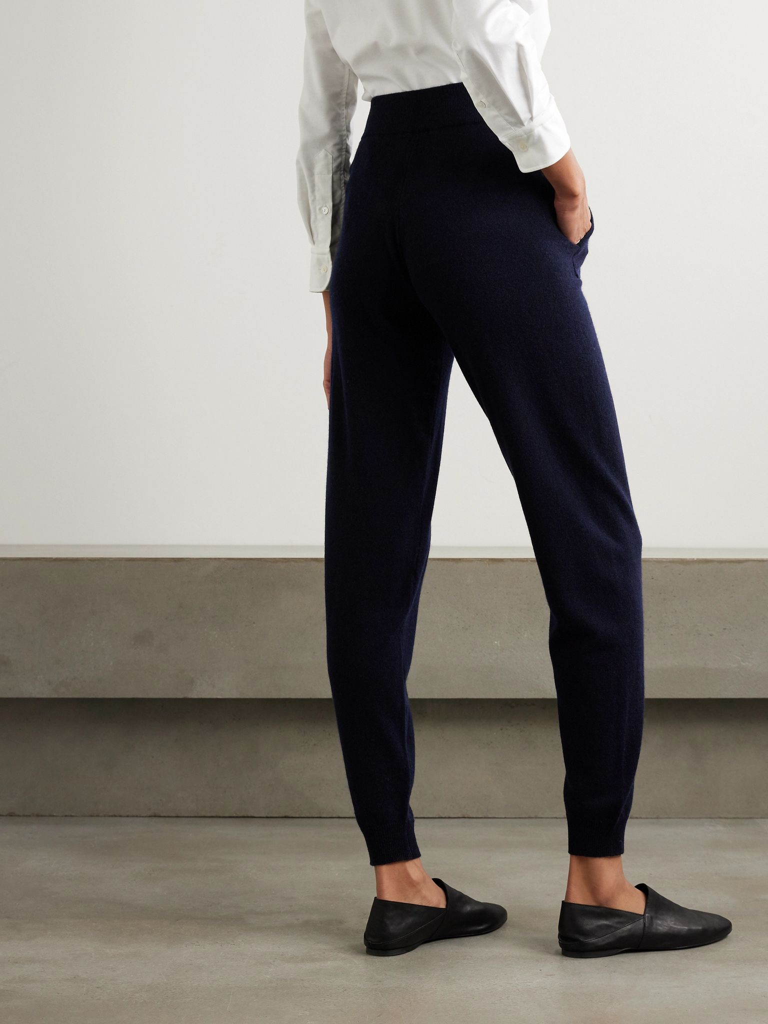Wool and cashmere-blend tapered track pants Navy - 3