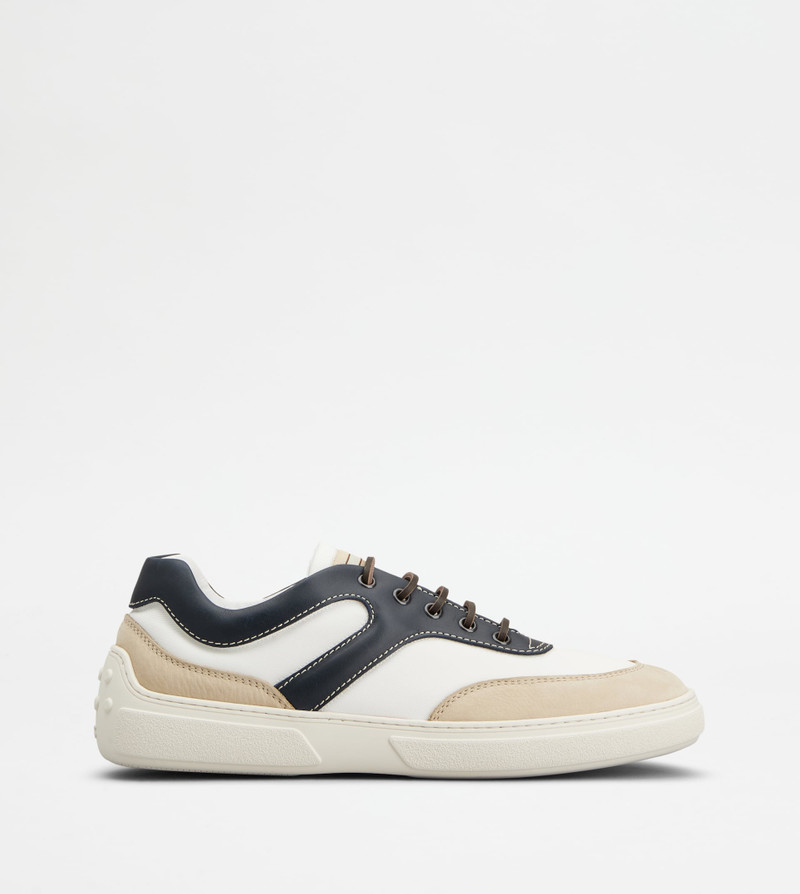 SNEAKERS IN NUBUCK AND FABRIC - WHITE, BLUE, BEIGE 1