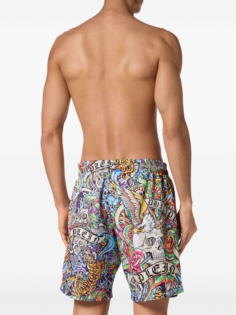 Tattoo-print drawstring swim shorts - 4