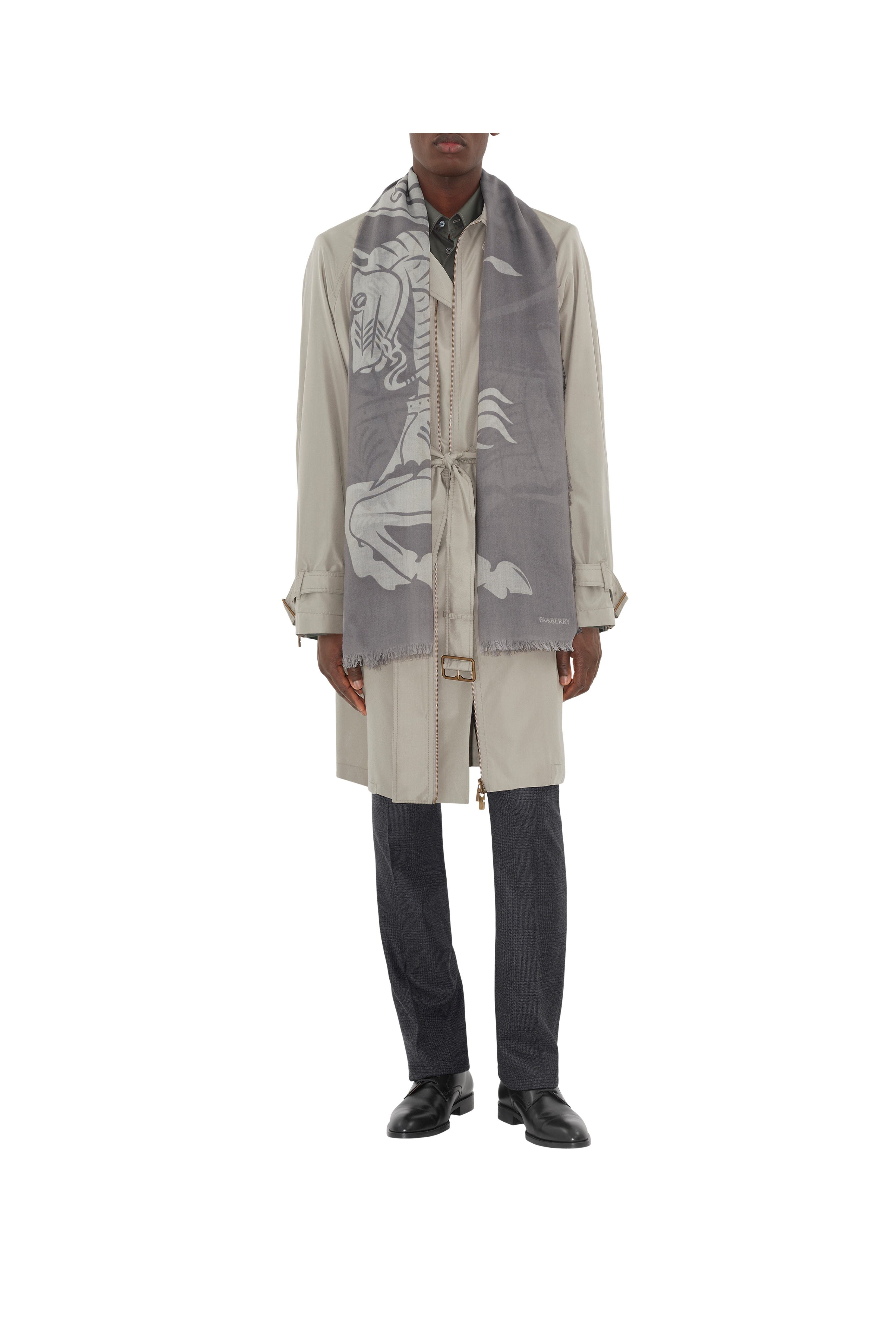 burberry Wide EKD Wool Scarf in Mist at Nordstrom - 4