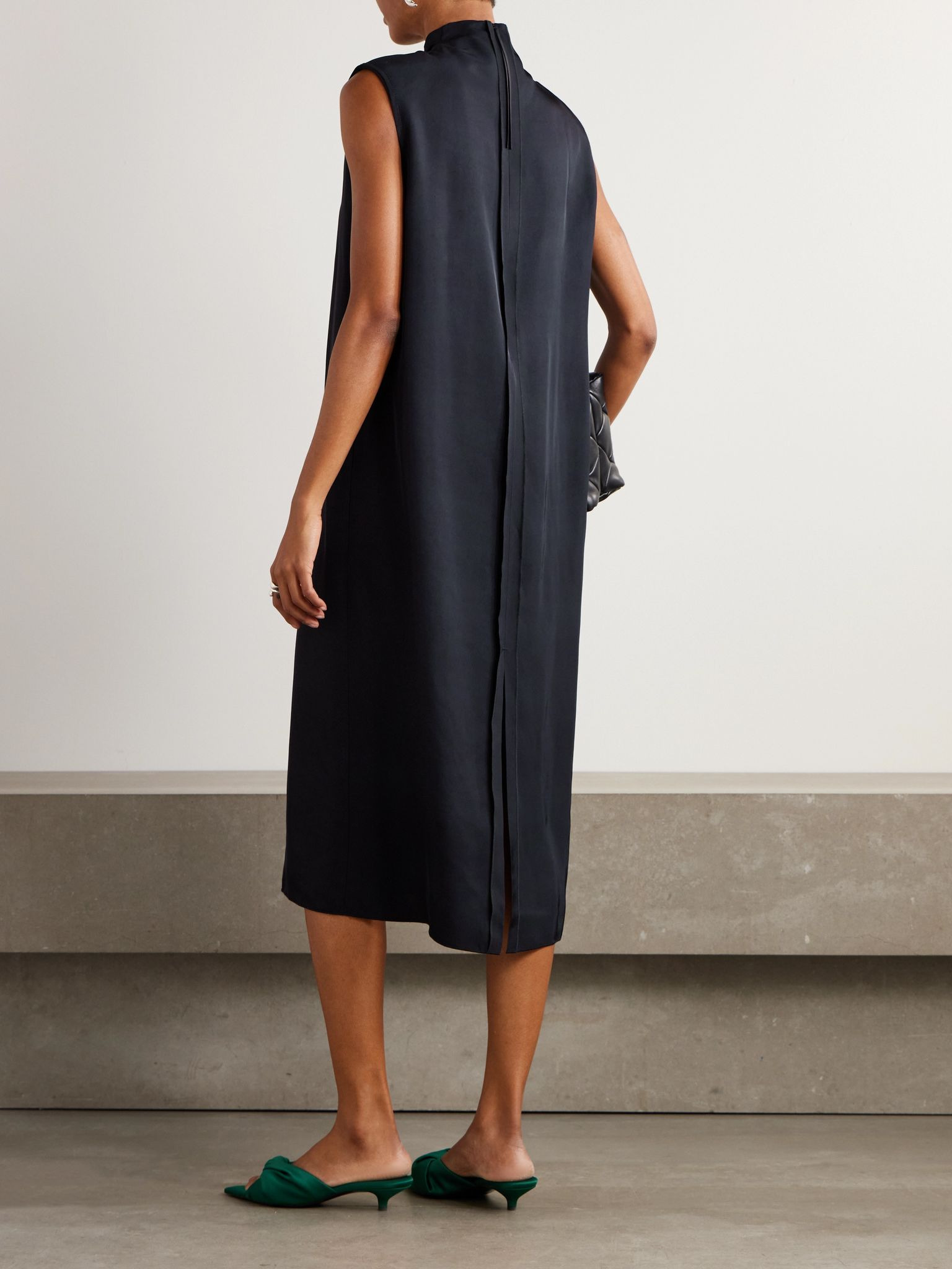 Pleated twill midi dress Navy - 3