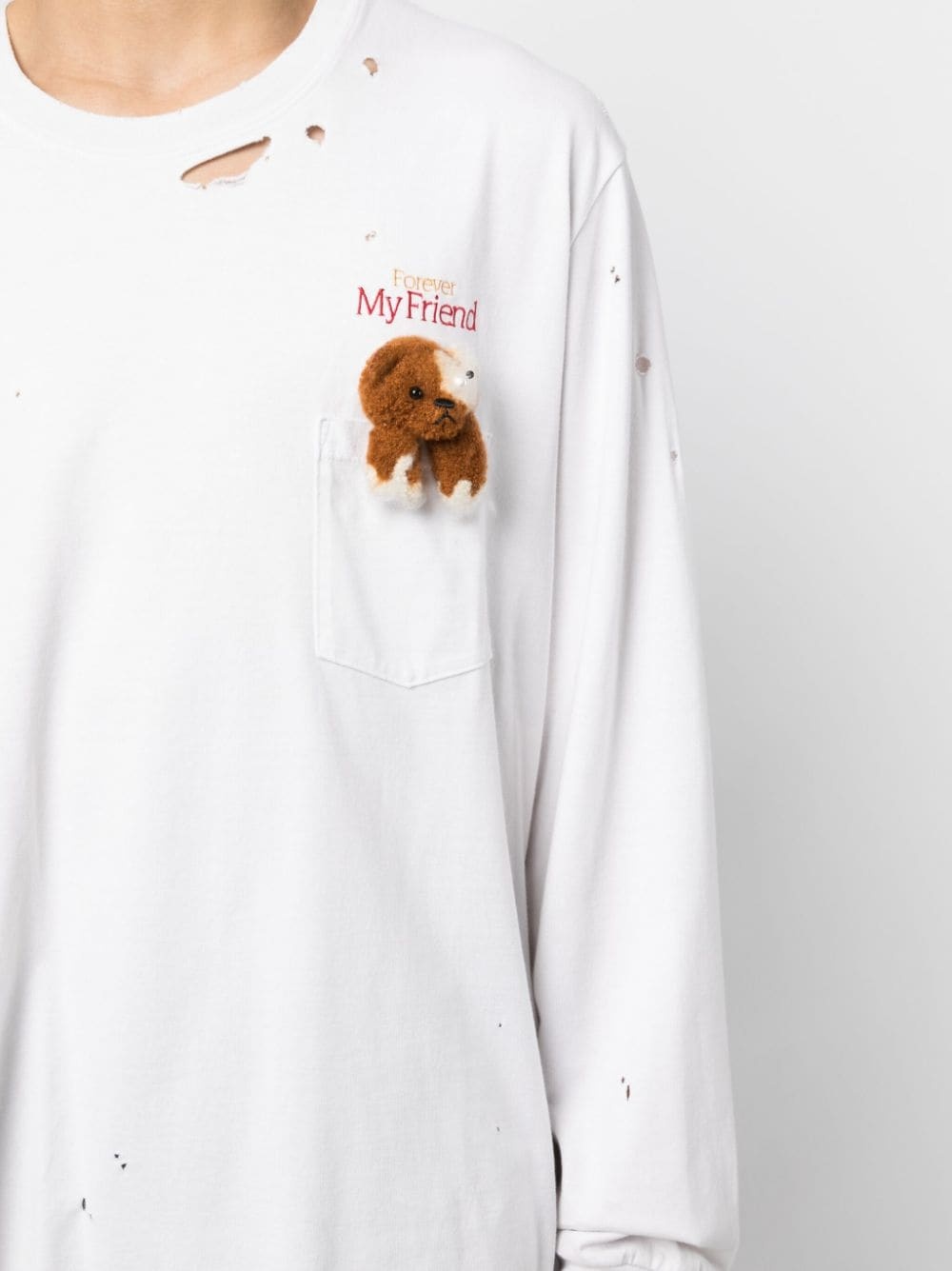 Bear distressed embroidered cotton T-shirt - 5