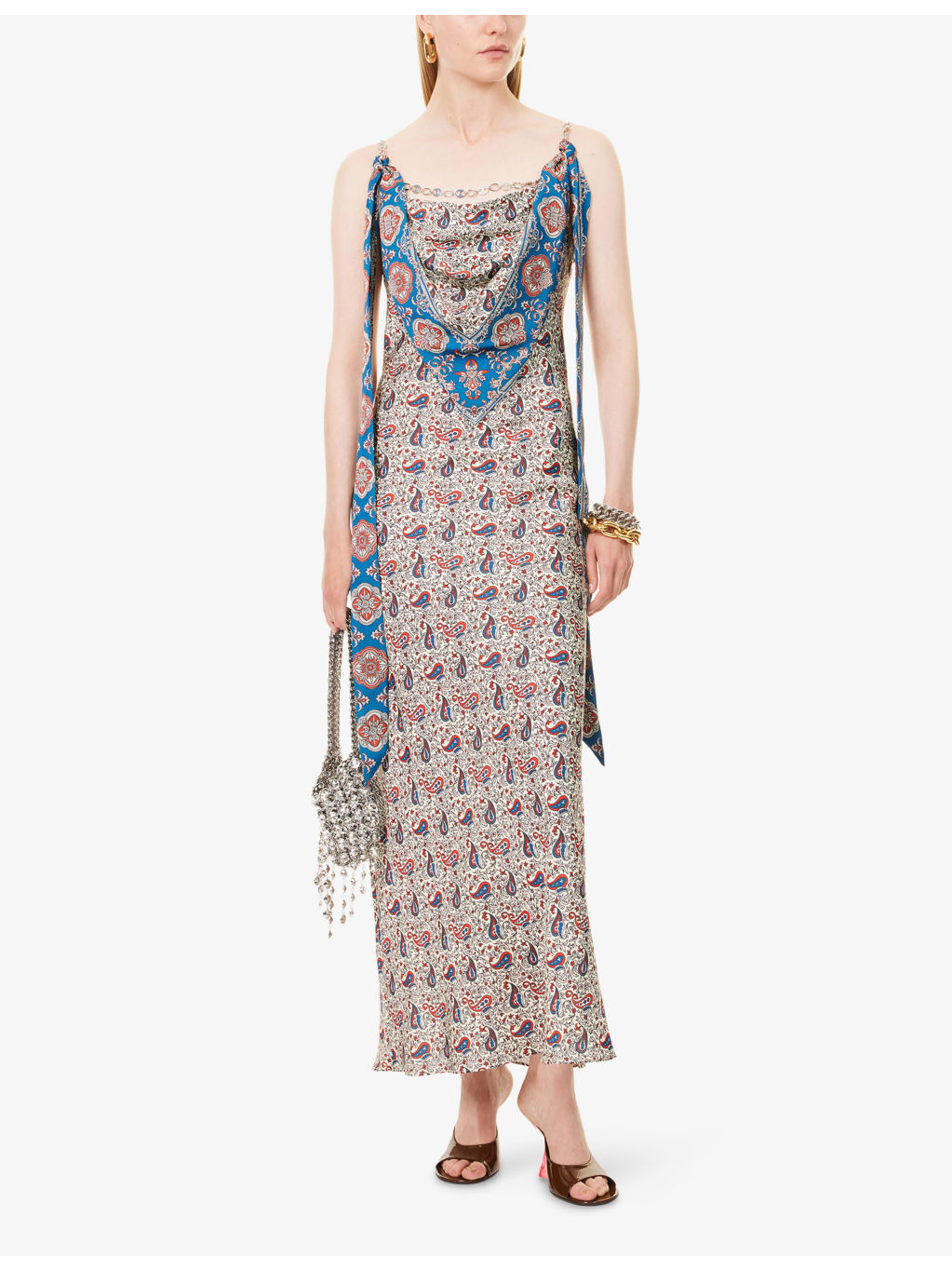 Chain Draped Woven Maxi Dress - 2