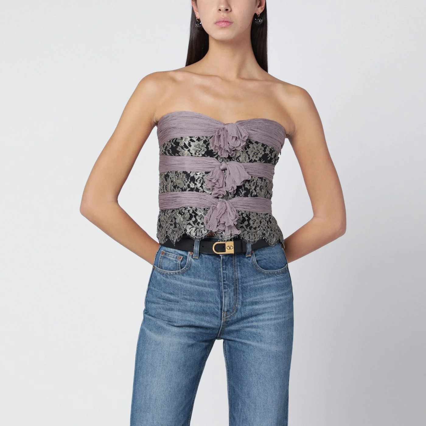 Grey/mauve/gold chiffon silk top - 1