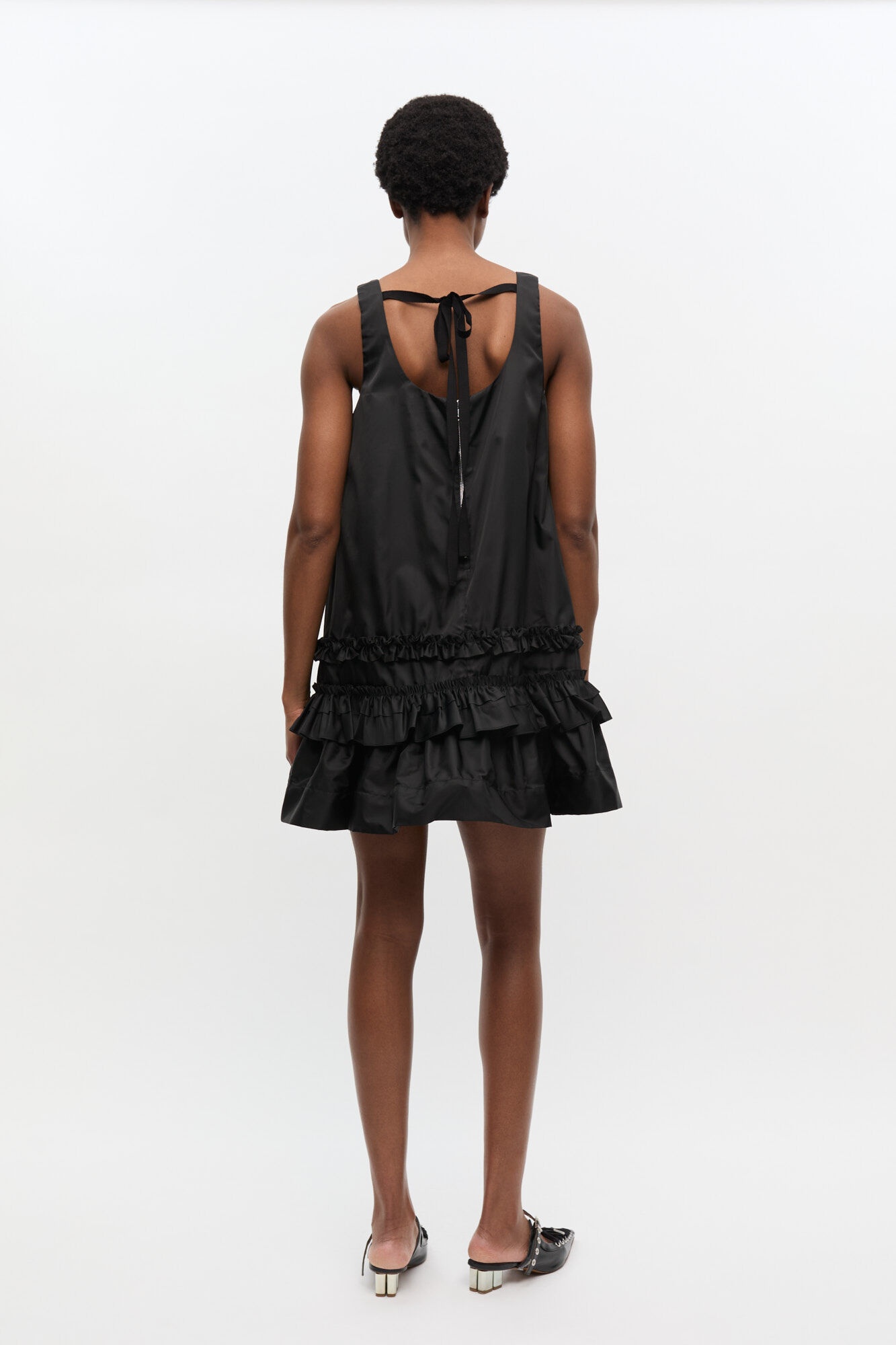 BLACK DUCHESSE NYLON MINI DRESS - 3