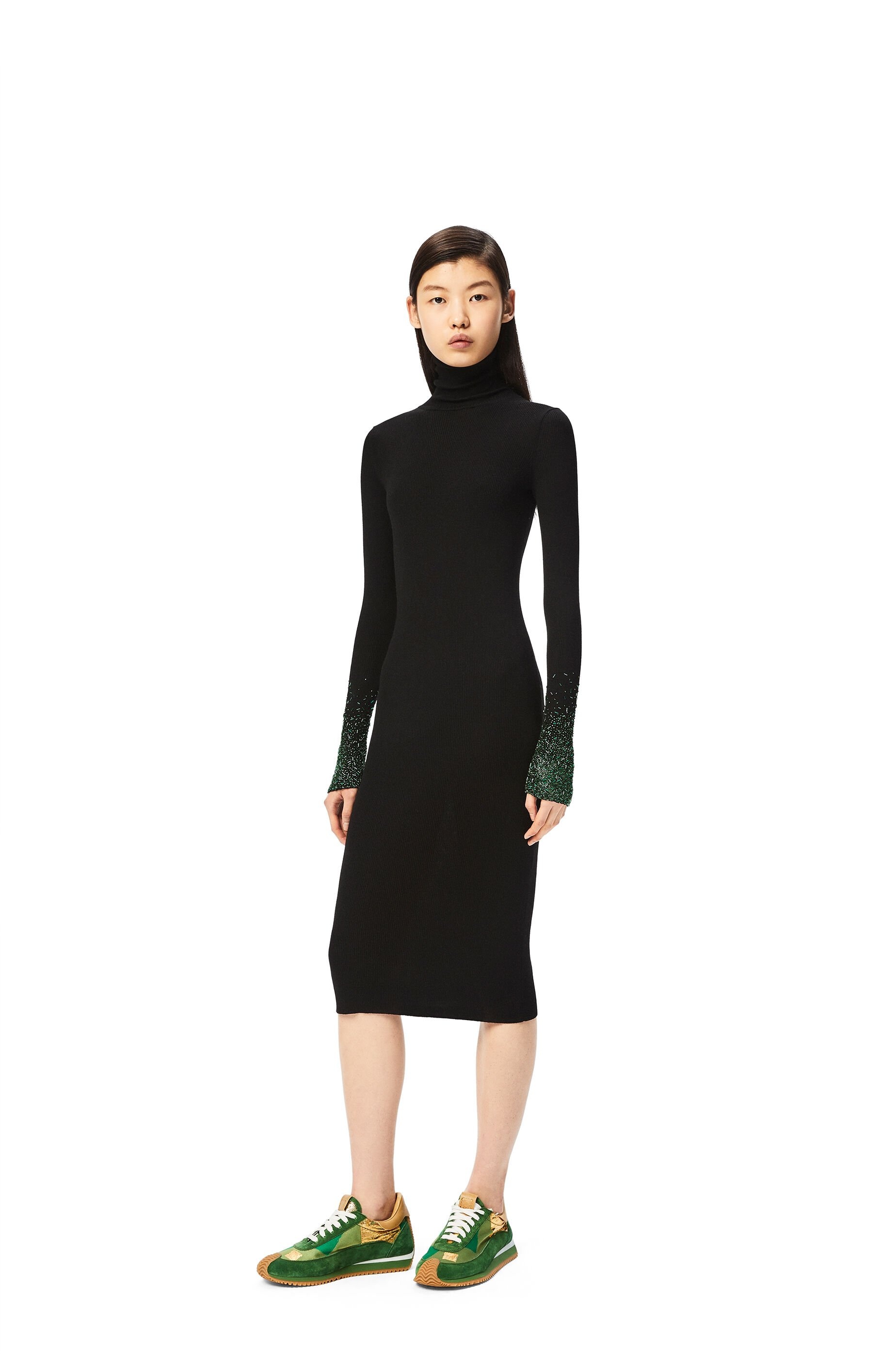 Turtleneck embellished midi dress in wool - 2