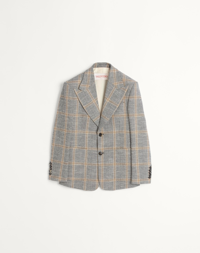SINGLE-BREASTED WOOL BLEND JACKET WITH CHECK PATTERN 1