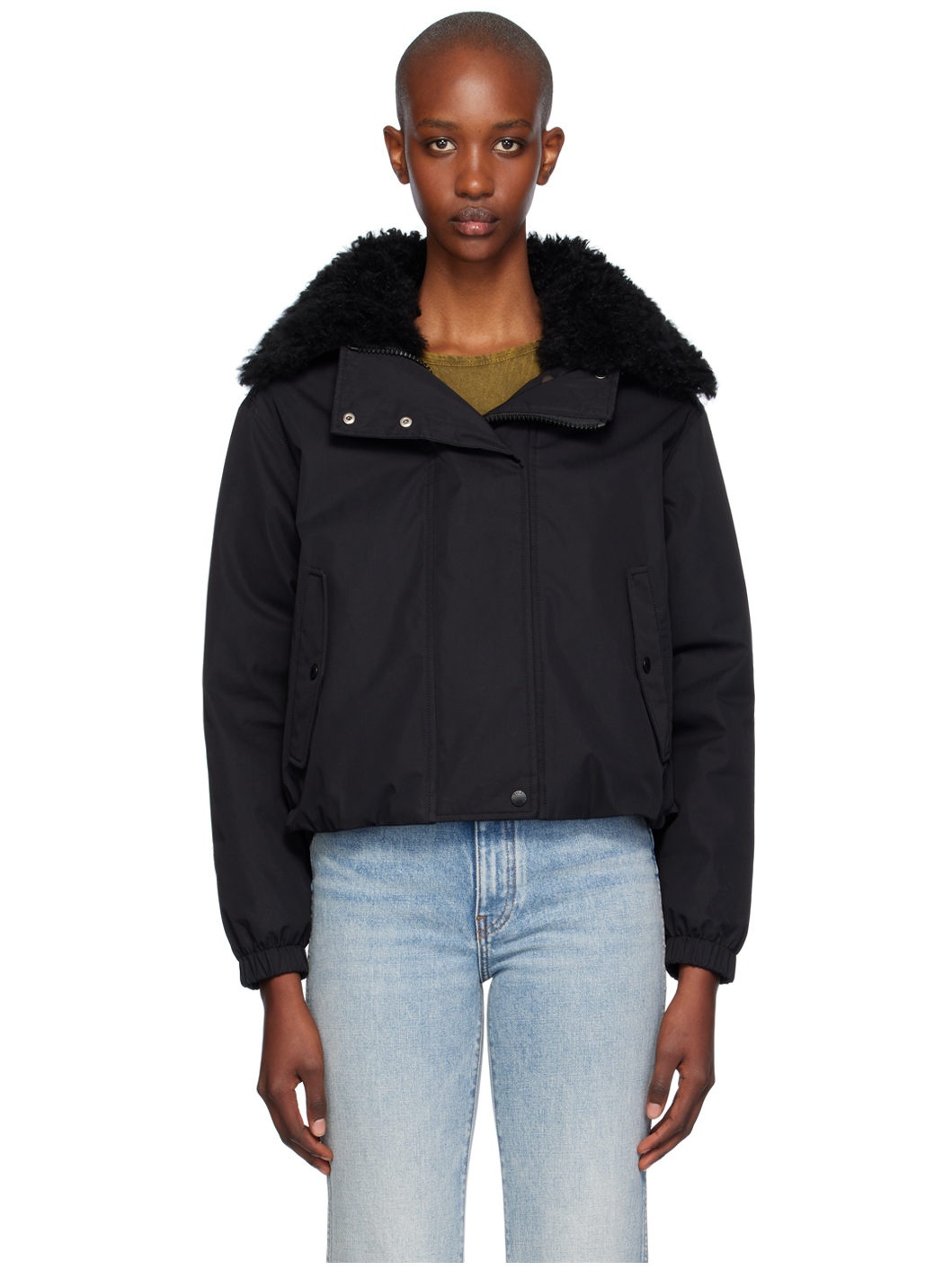 Black Lambswool Short Parka Down Jacket - 1