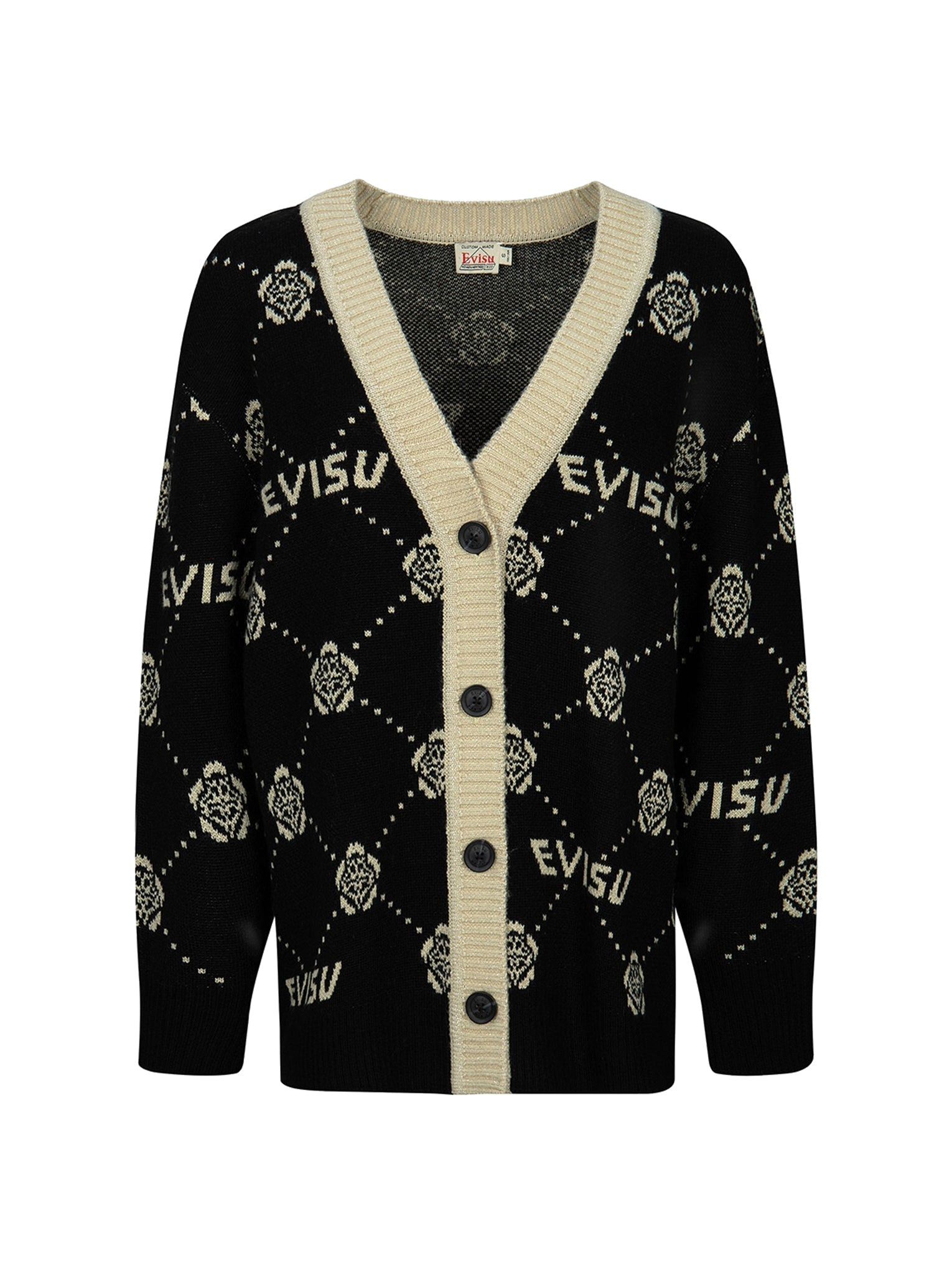 KAMON AND LOGO JACQUARD LOOSE FIT CARDIGAN - 14