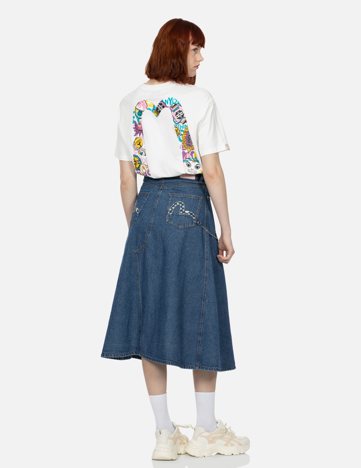 SEAGULL PRINT FASHION FIT DENIM PLEATED SKIRT - 3