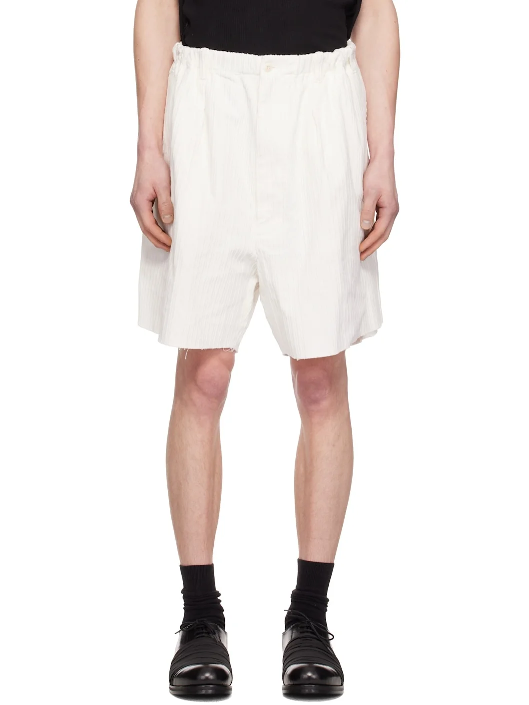 White Corduroy Worker Shorts - 1