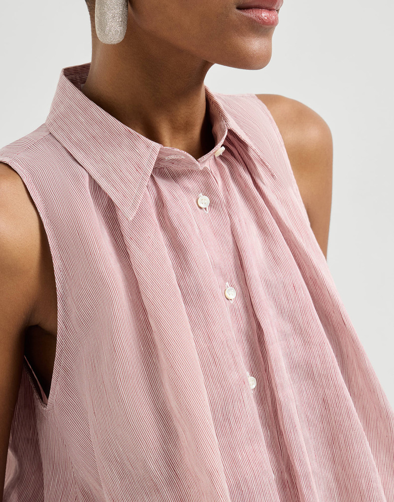 Striped linen and silk organza sleeveless shirt 4