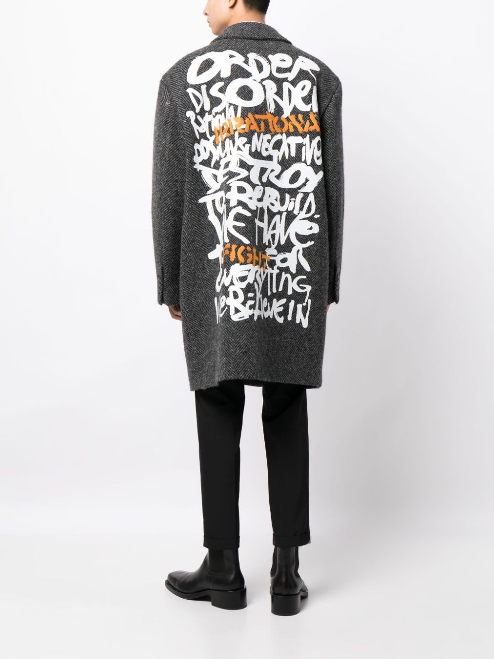 slogan-print wool peacoat - 2