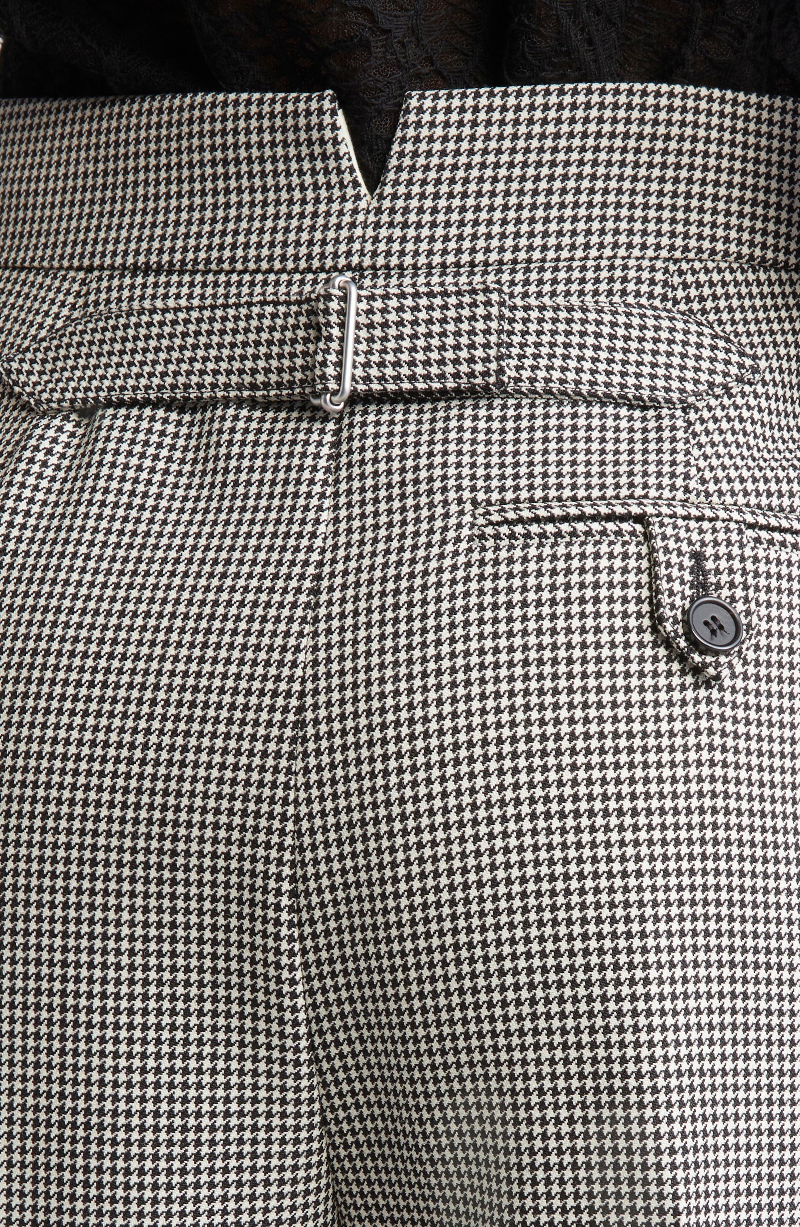McQueen Micro Houndstooth Pleated Wool & Mohair Straight Leg Trousers in Black/Ivory at Nordstrom - 5