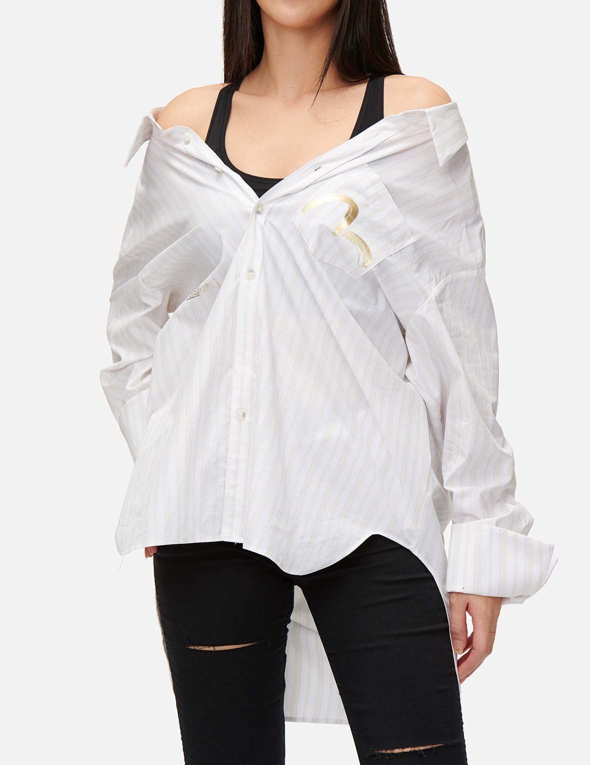 Drape Collar Pinstripe Shirt - 7