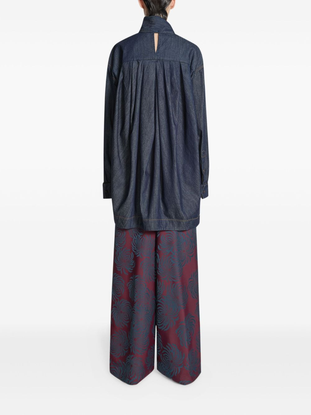 tie-neck denim blouse - 4