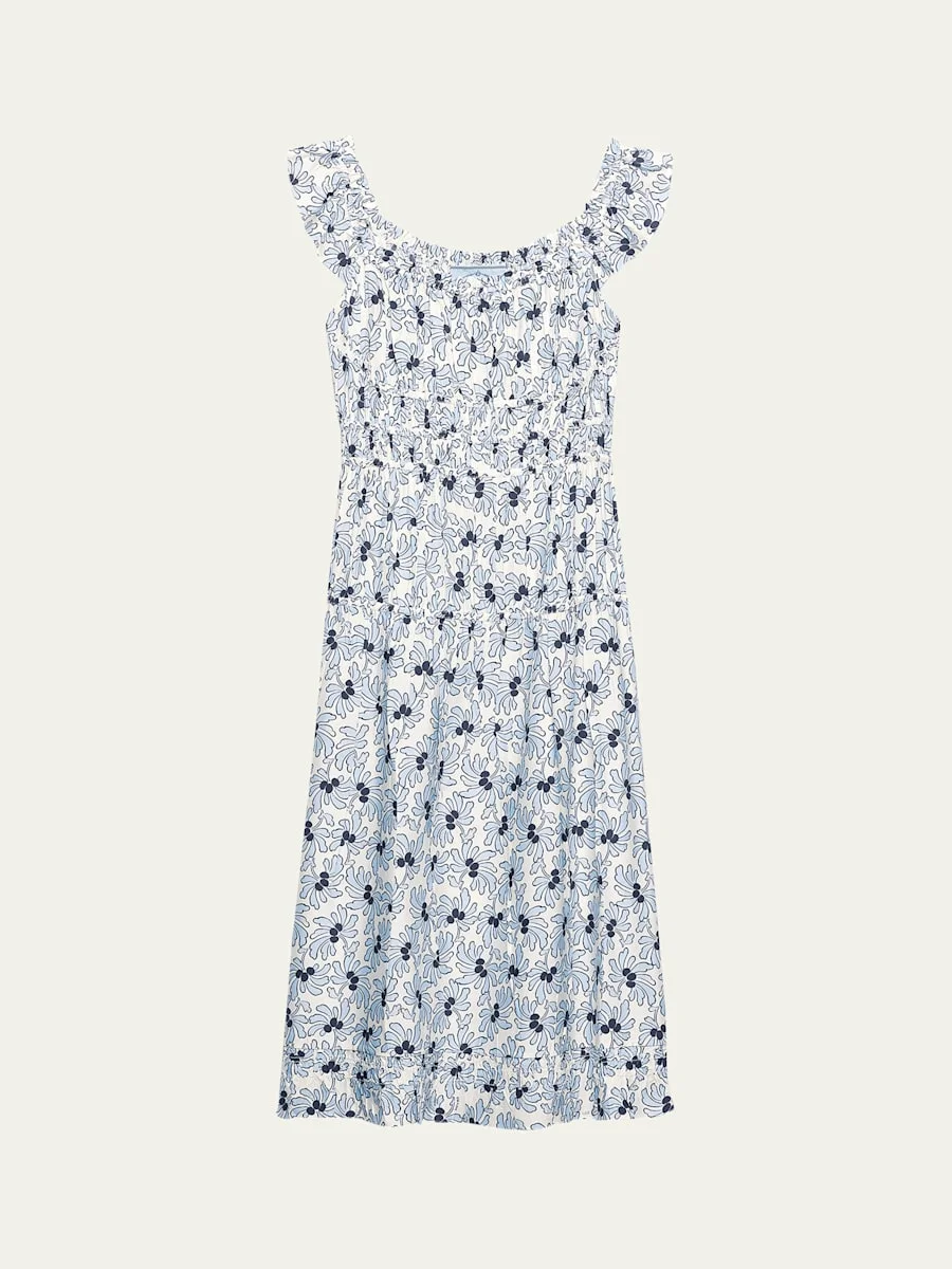 Floral-Print Pongé Sleeveless Midi Dress - 1