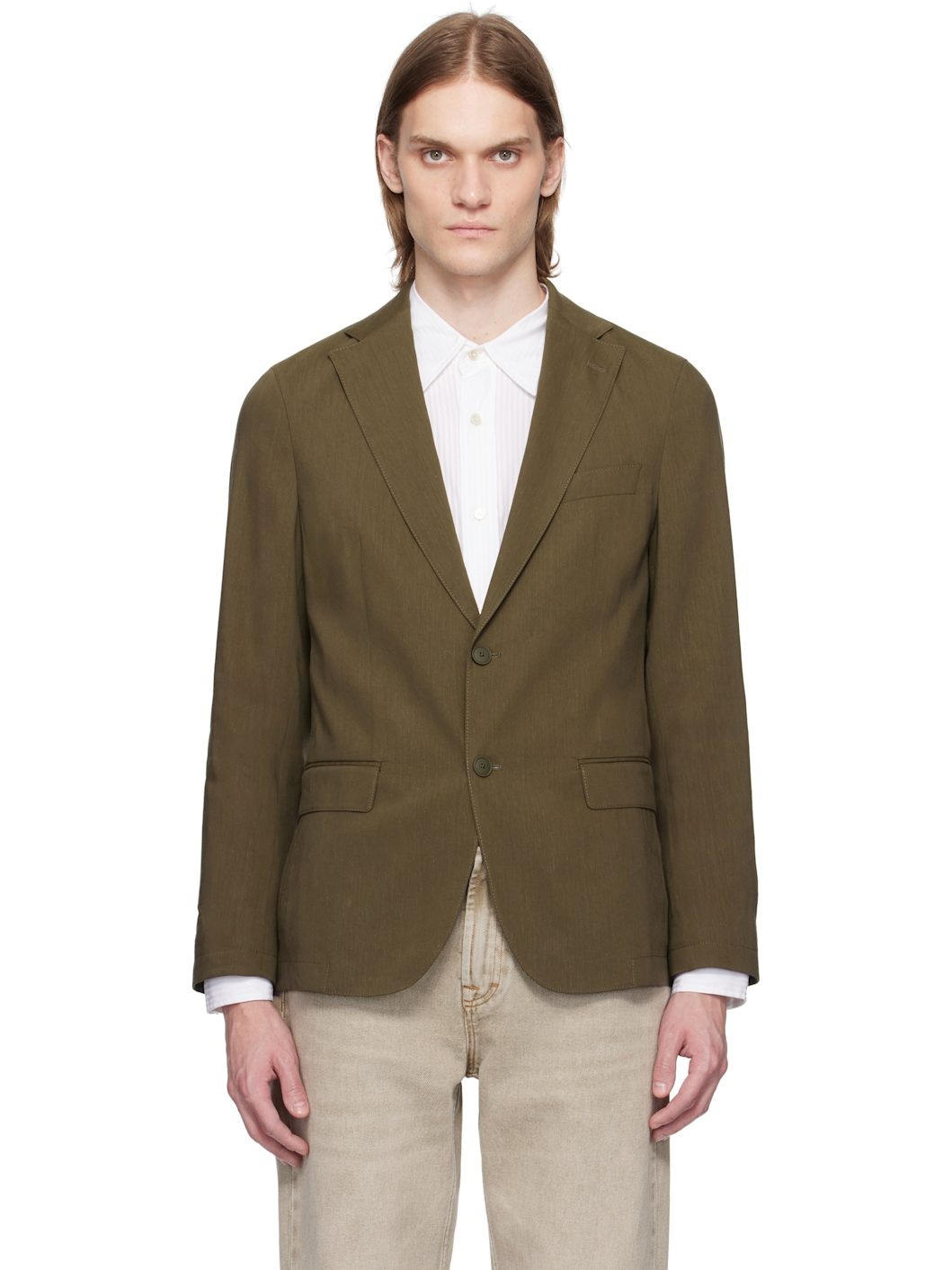 Khaki Slim-Fit Suit Blazer - 1