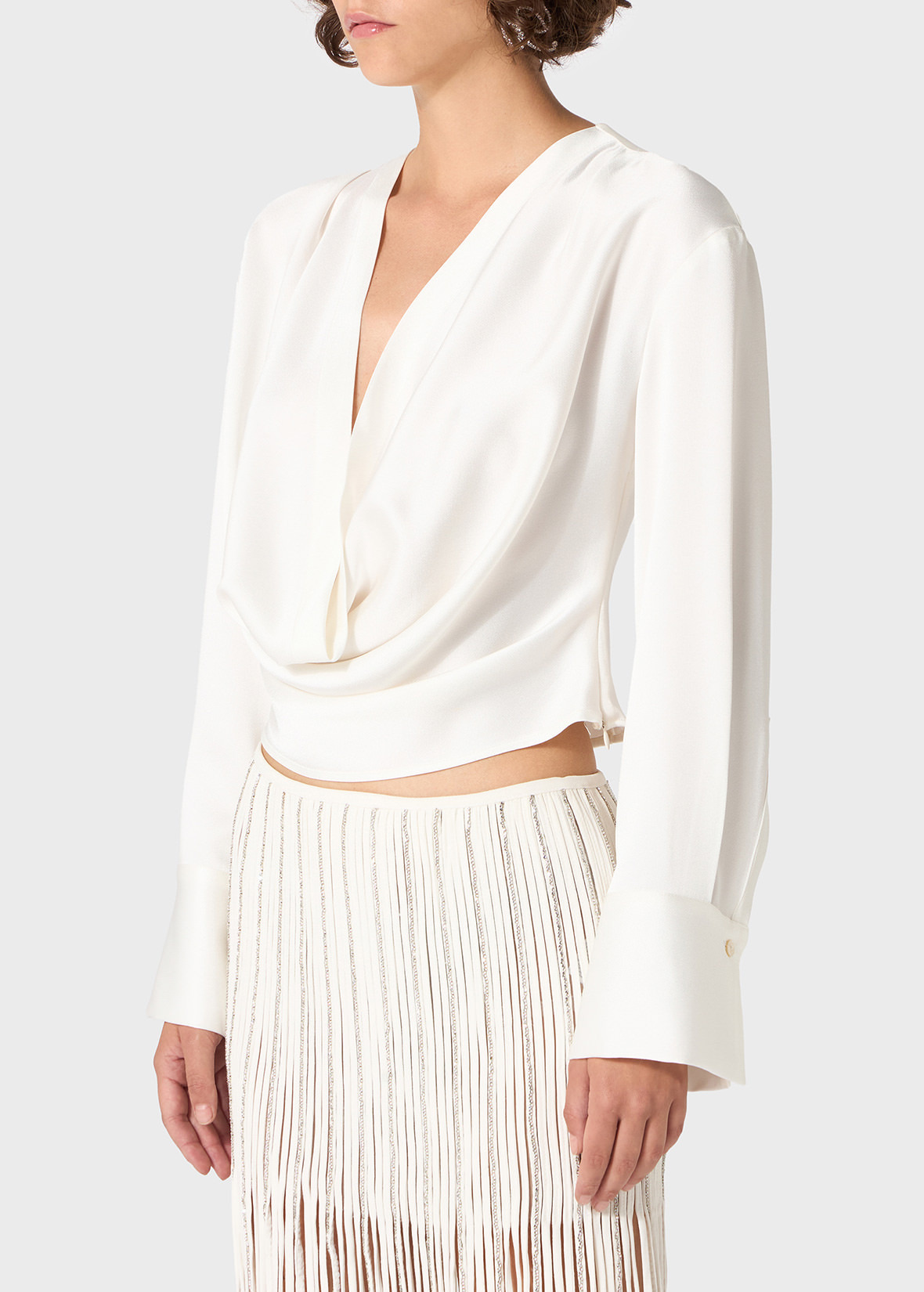 SATIN BLOUSE WITH DRAPED NECKLINE - 5