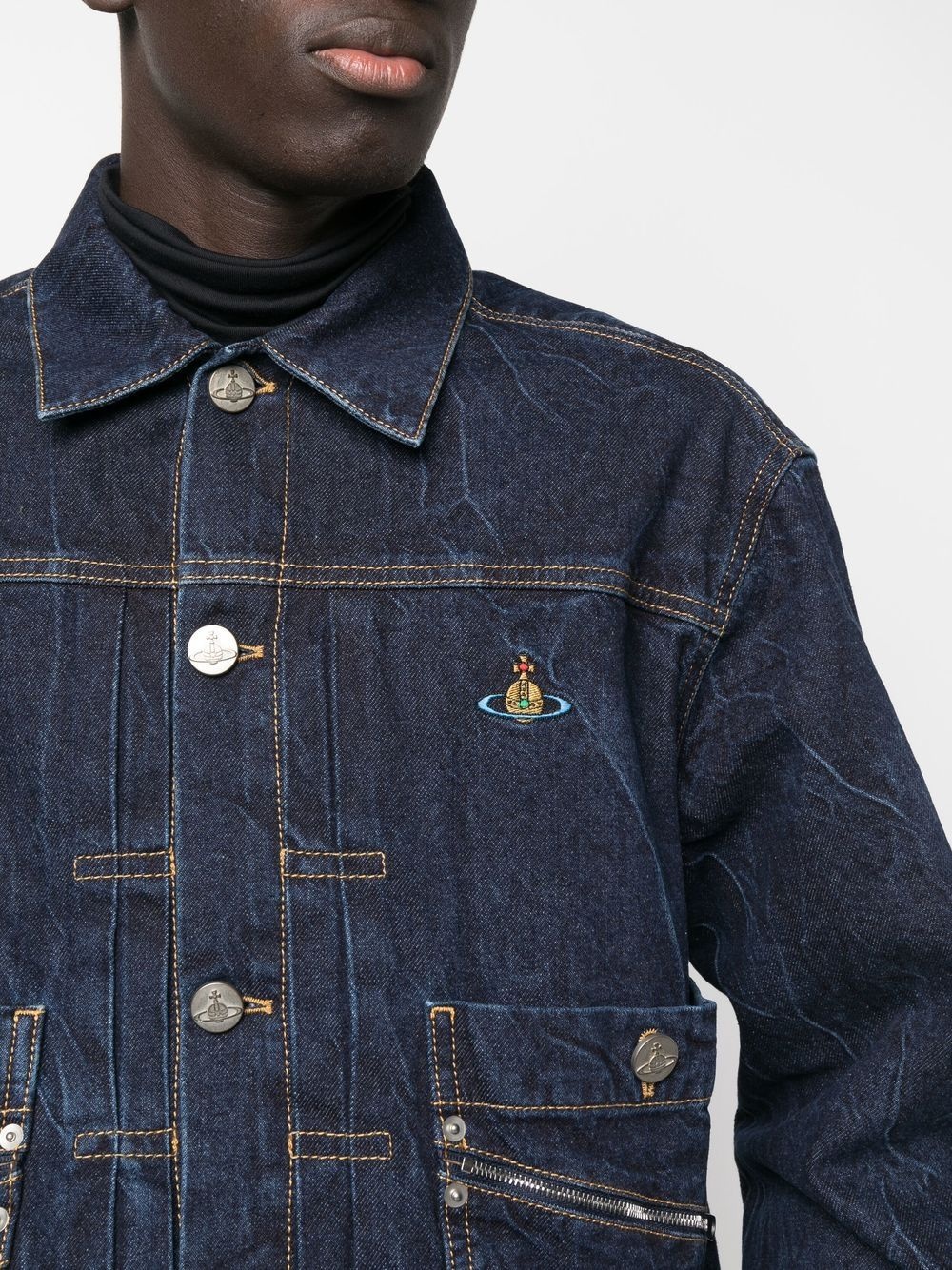 Orb-embroidered denim jacket - 6