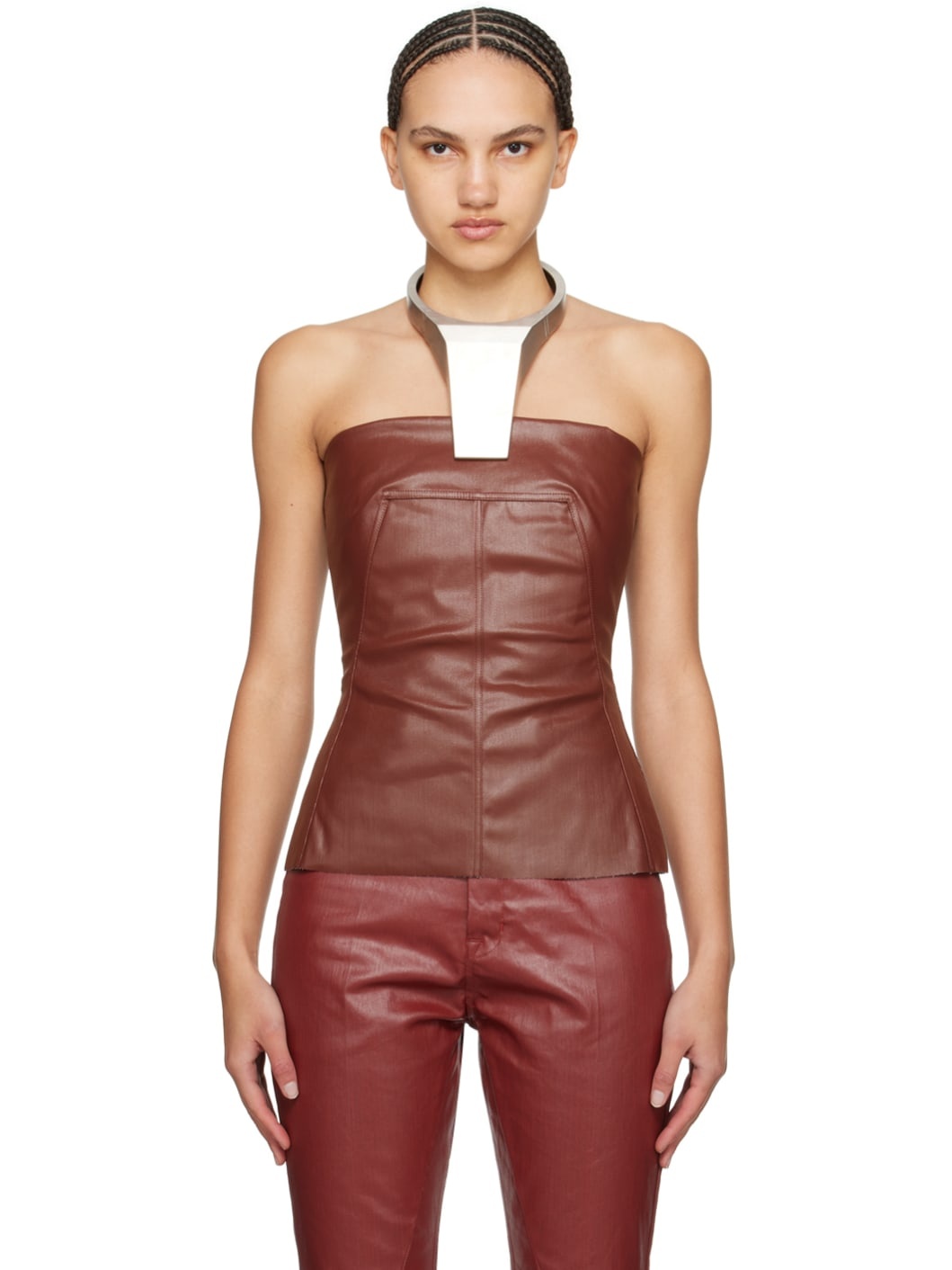 Burgundy Coated Denim Tube Top - 1