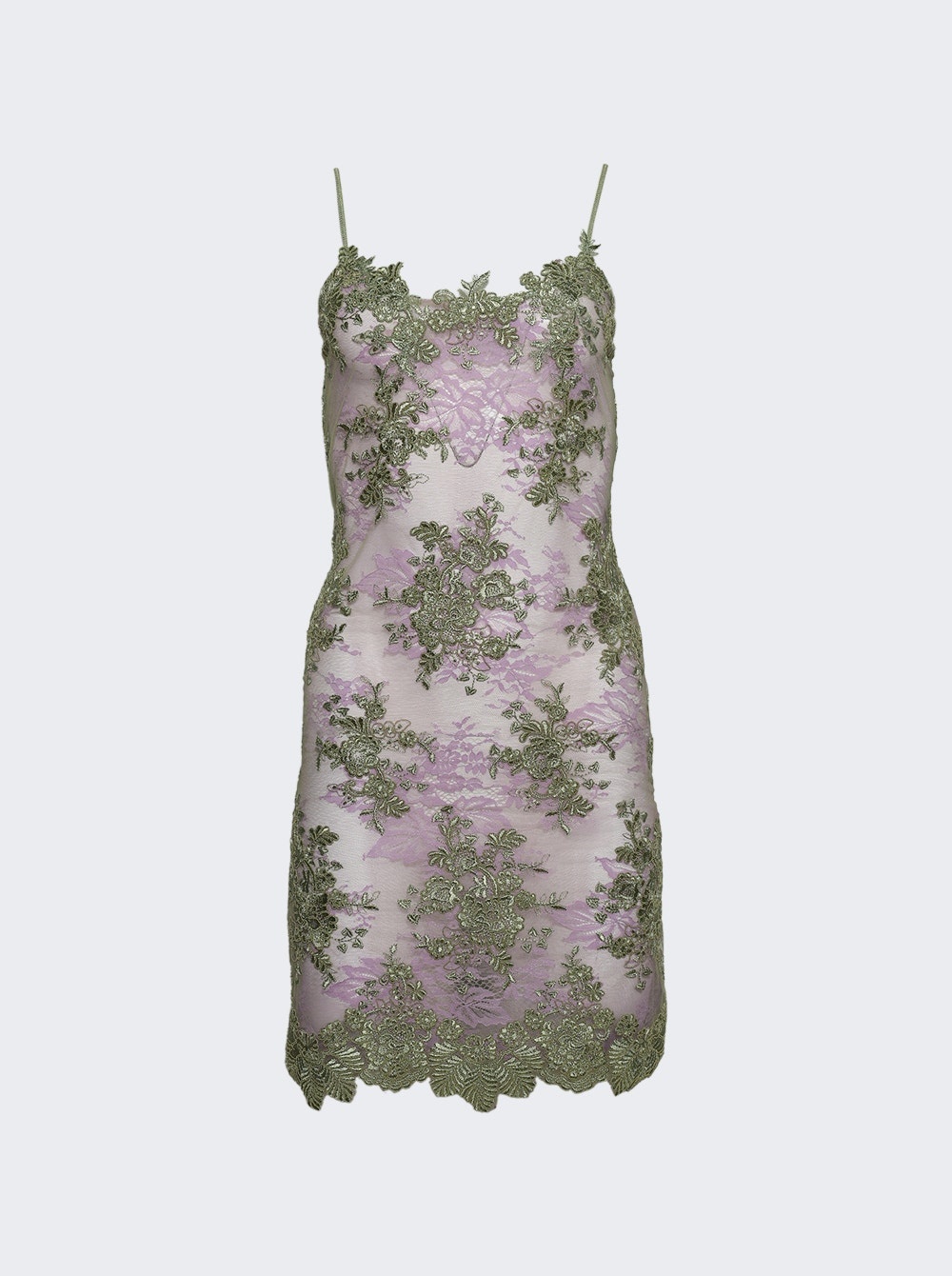 Double Layer Lace Slip Dress Green - 1