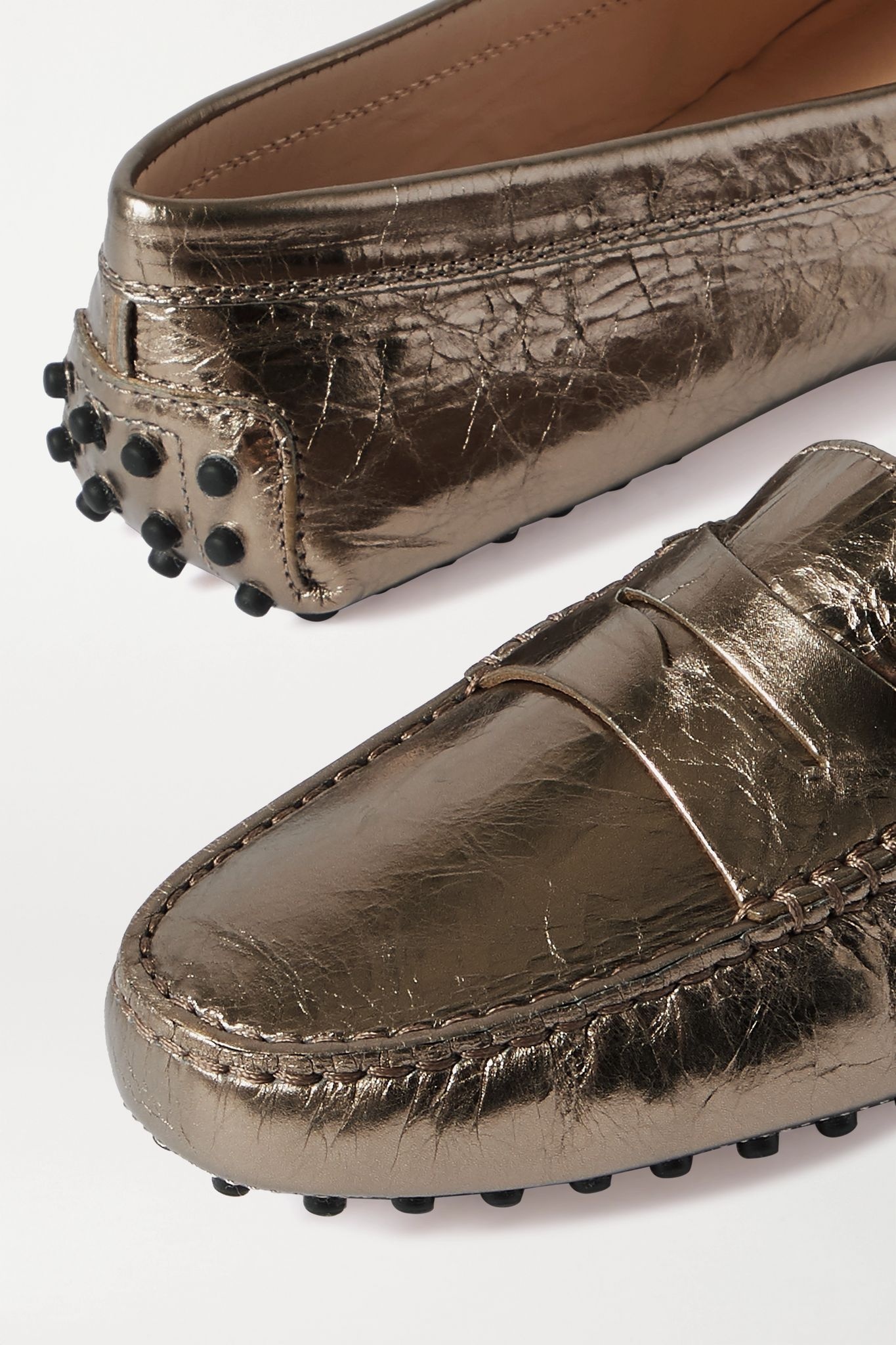 Gommino metallic cracked-leather loafers - 4