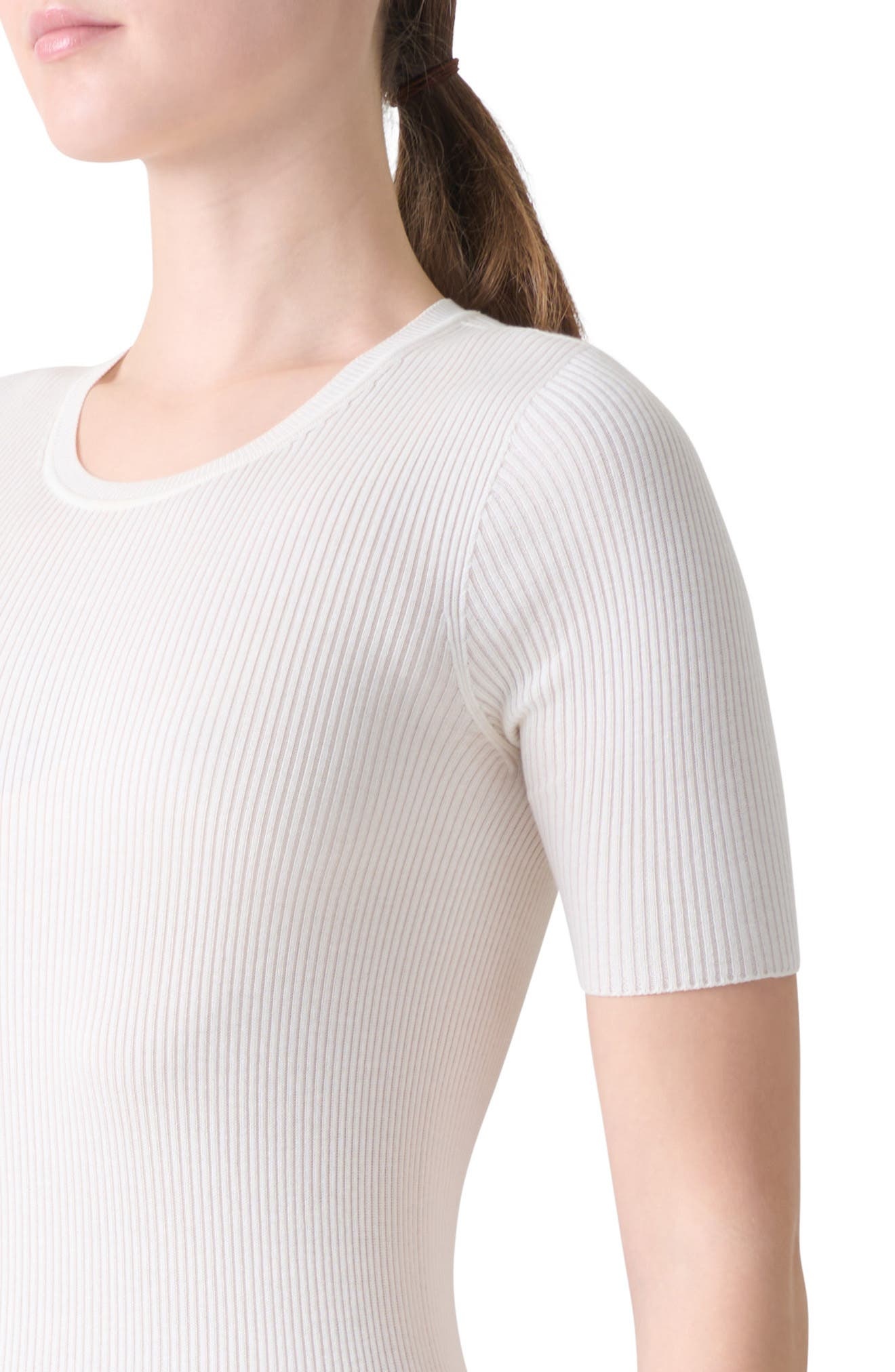 Akris Seamless Short Sleeve Silk & Cotton Rib Sweater in Ecru at Nordstrom - 4