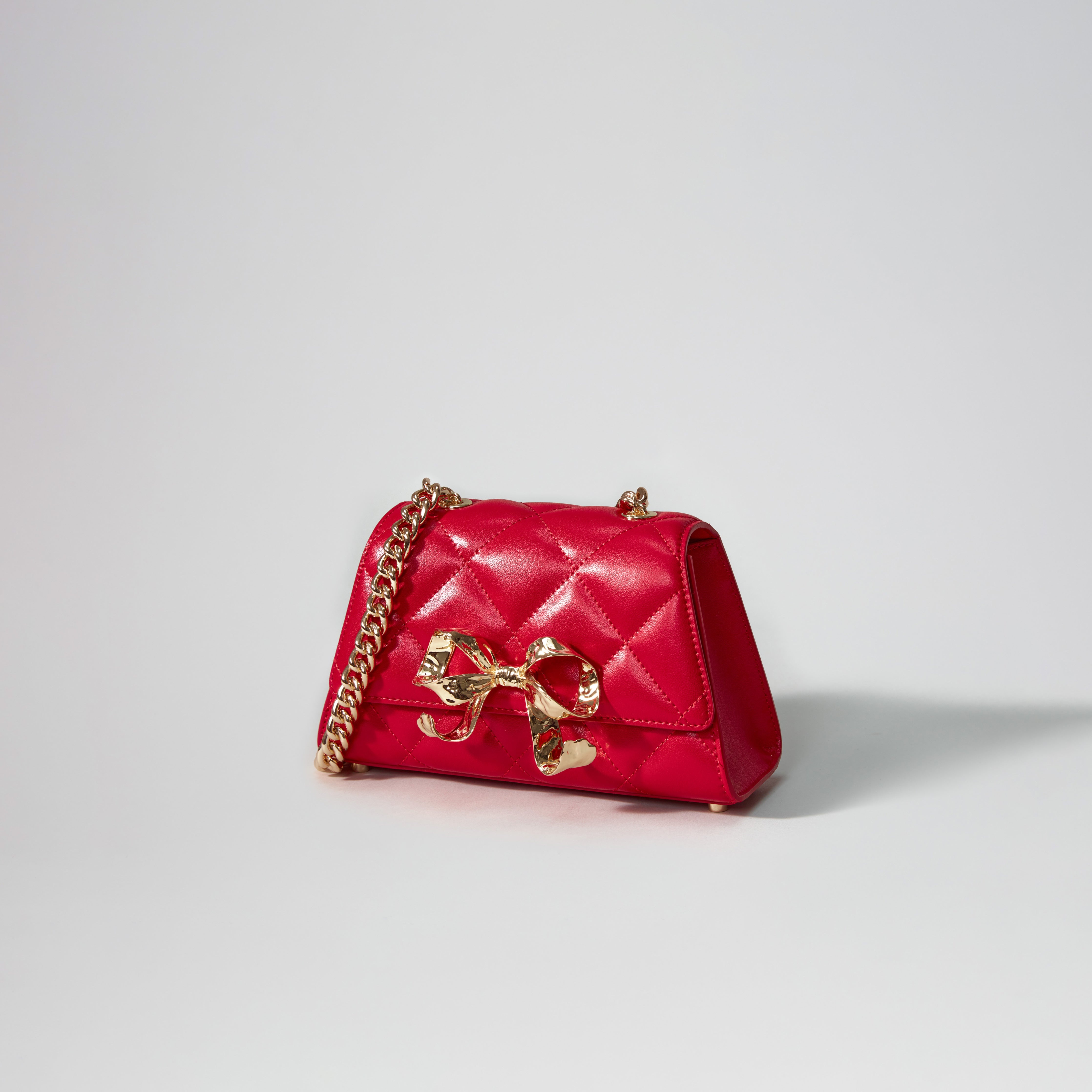 Burgundy Quilted Shoulder Mini Bow Bag - 2