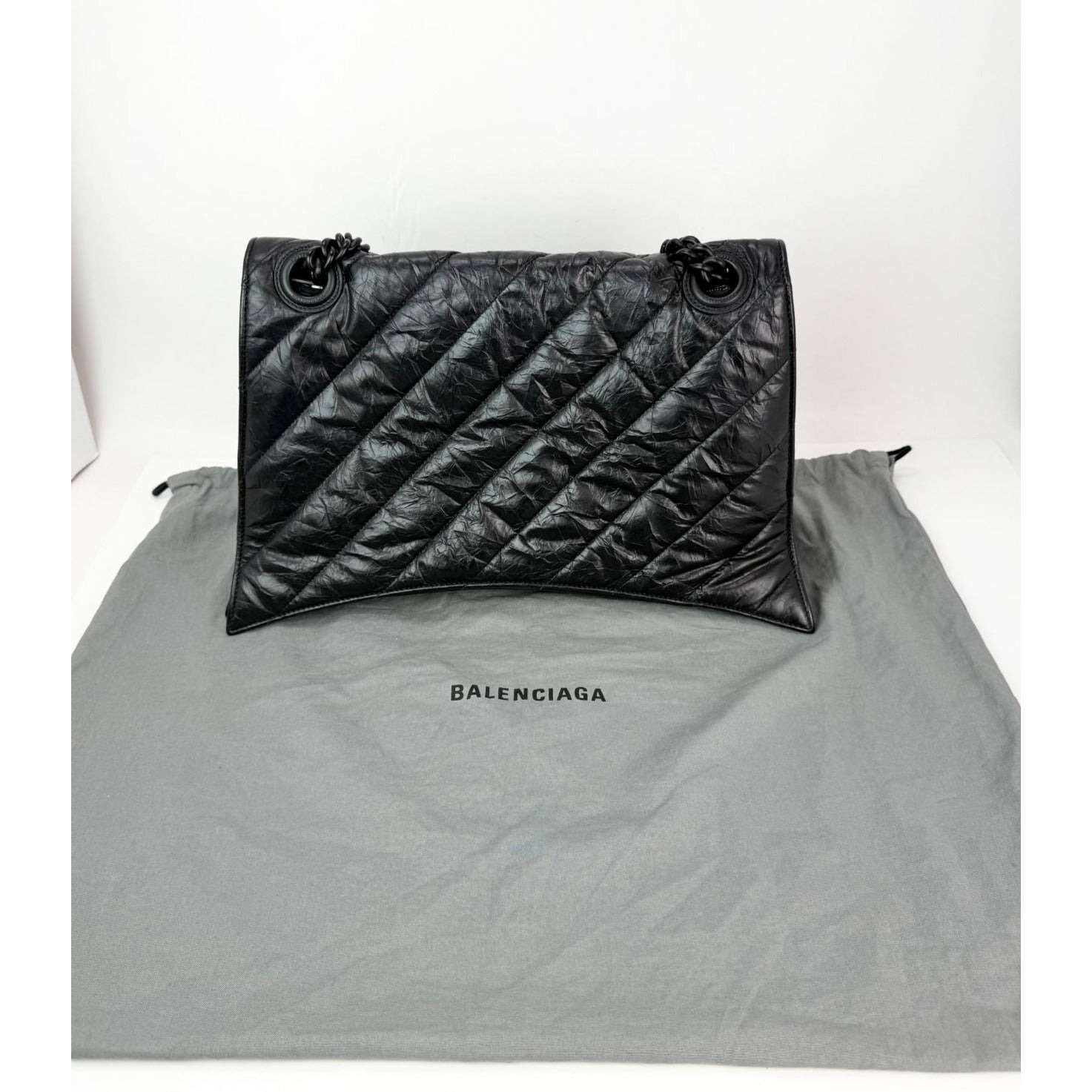 Balenciaga Large Crush Leather Matte Black Quilted  Shoulder Bag - 2
