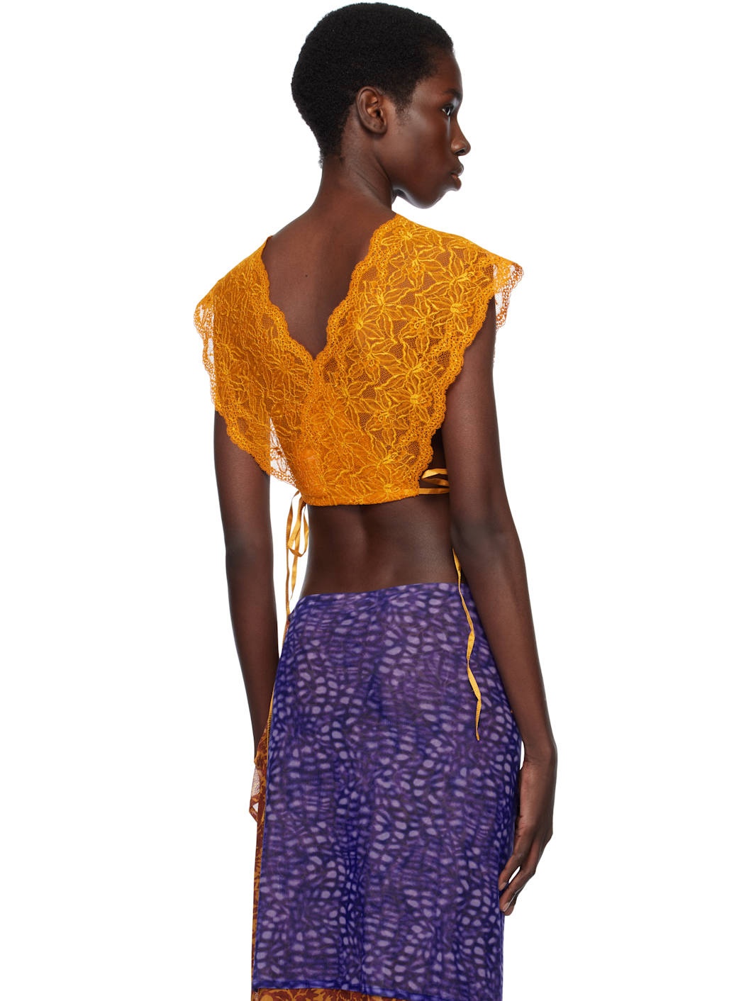 Orange Lace Crop Top - 3