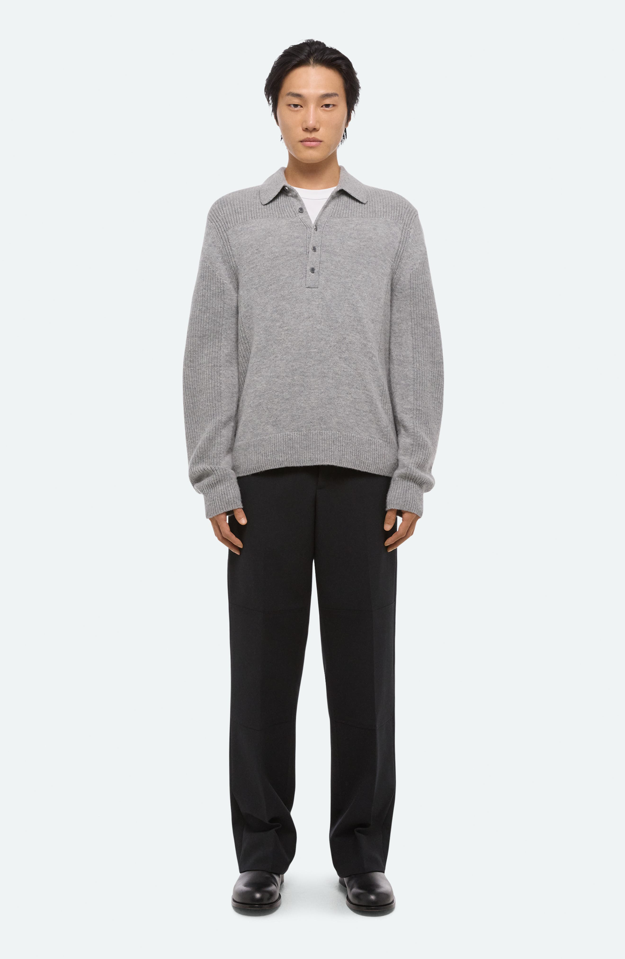Helmut Lang Block Polo Sweater in Grey Melange - 8