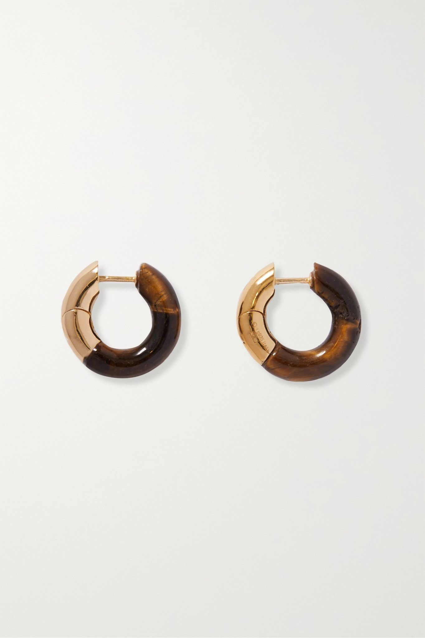 Gold-tone tiger's eye hoop earrings - 1