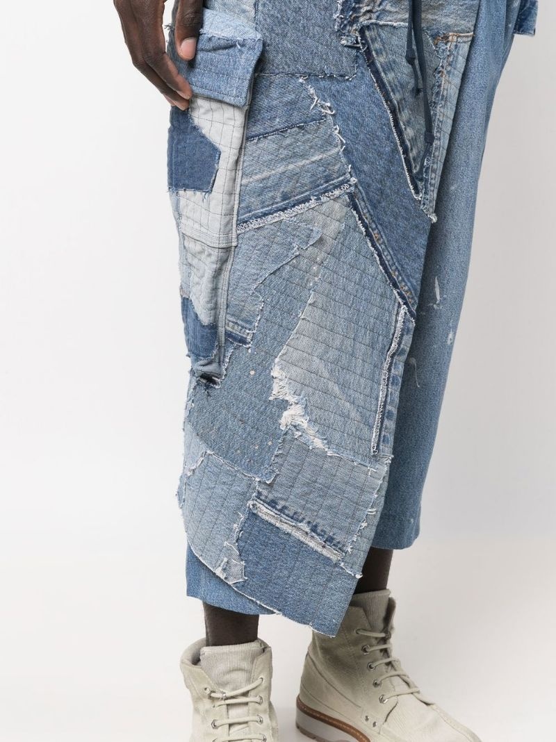 patchwork drawstring-waist tapered jeans - 5