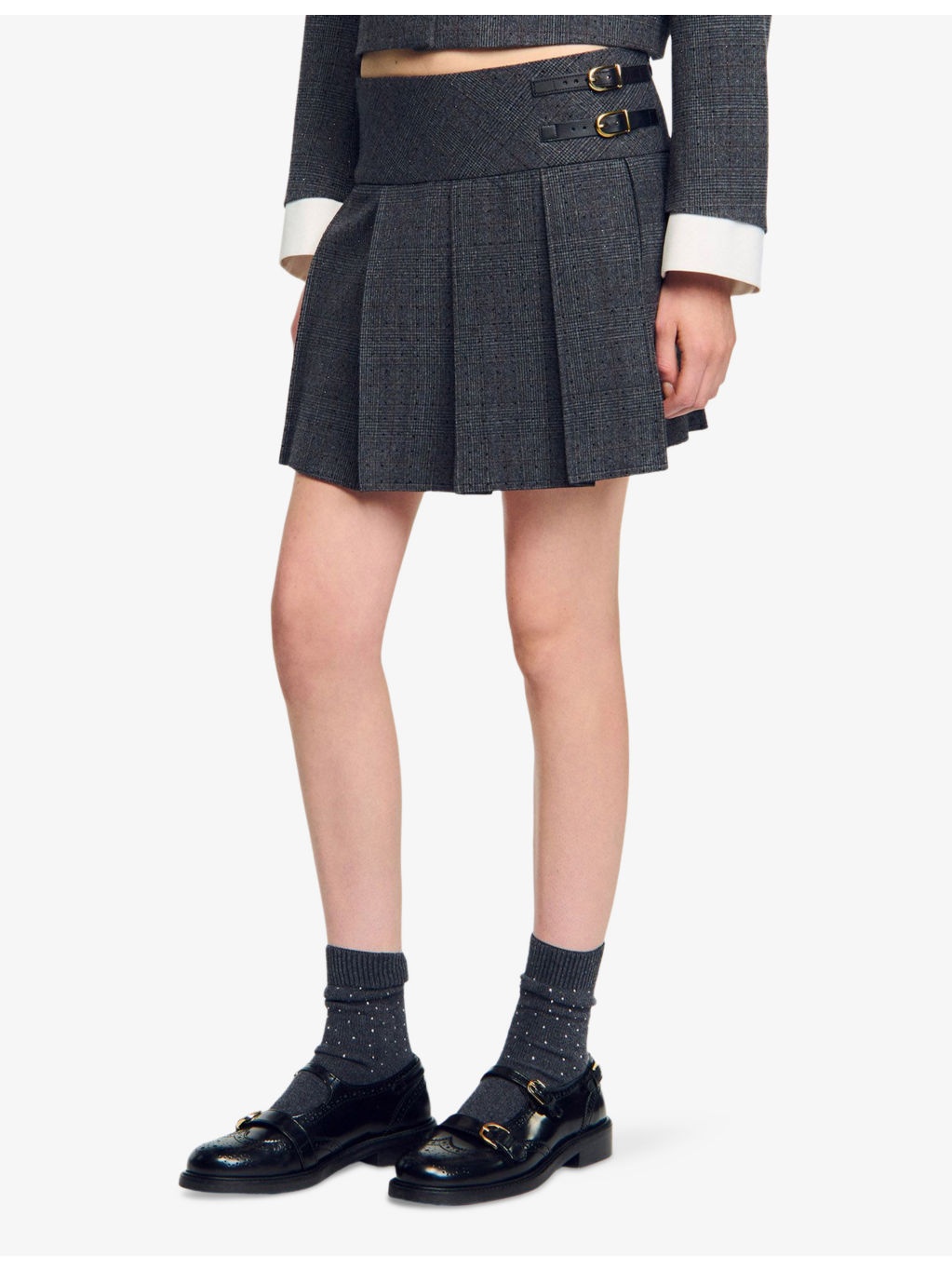 Rhinestone-Embellished Pleated Stretch-Woven Mini Skirt - 3