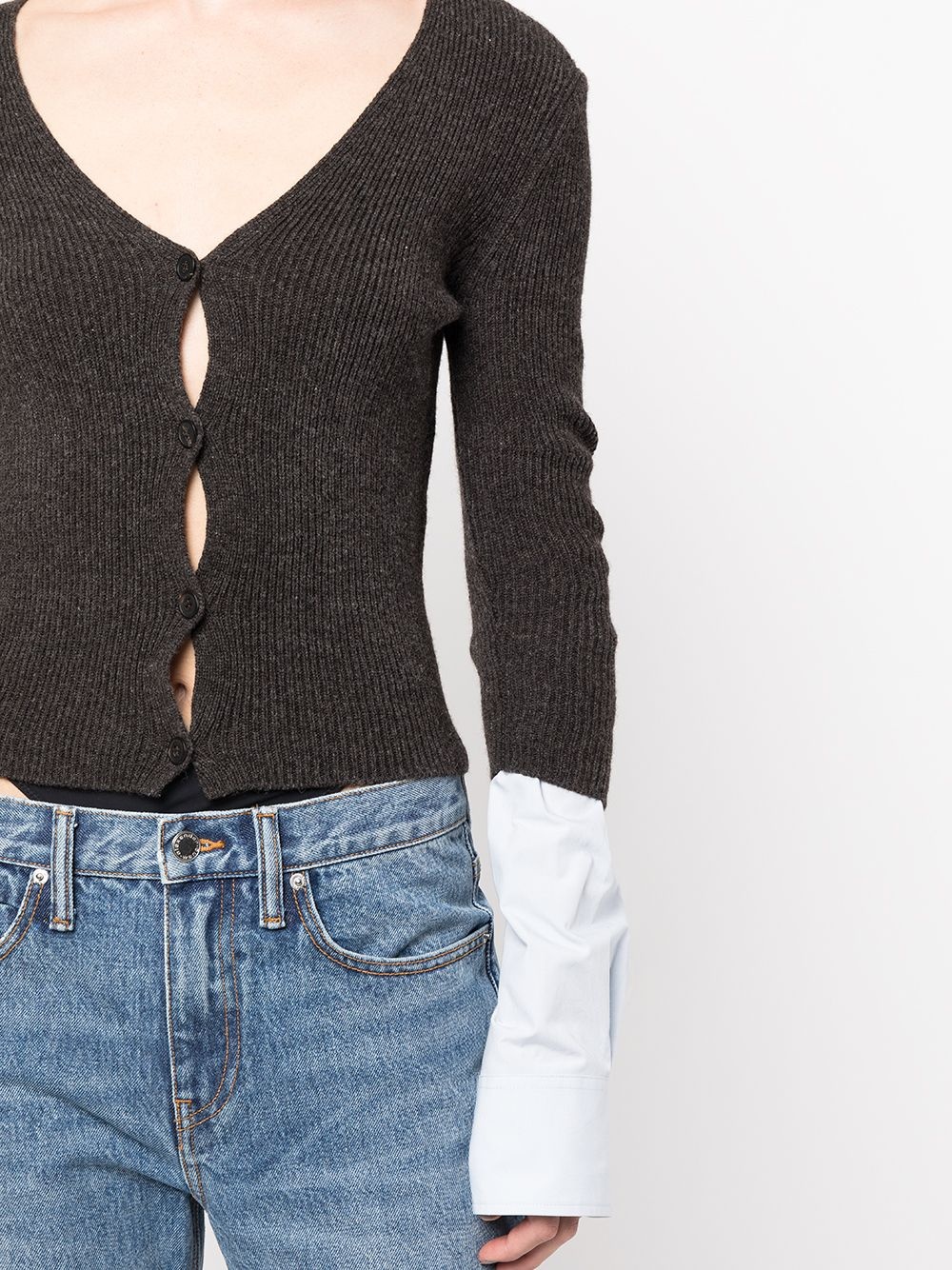 layered ribbed-knit cardigan - 5