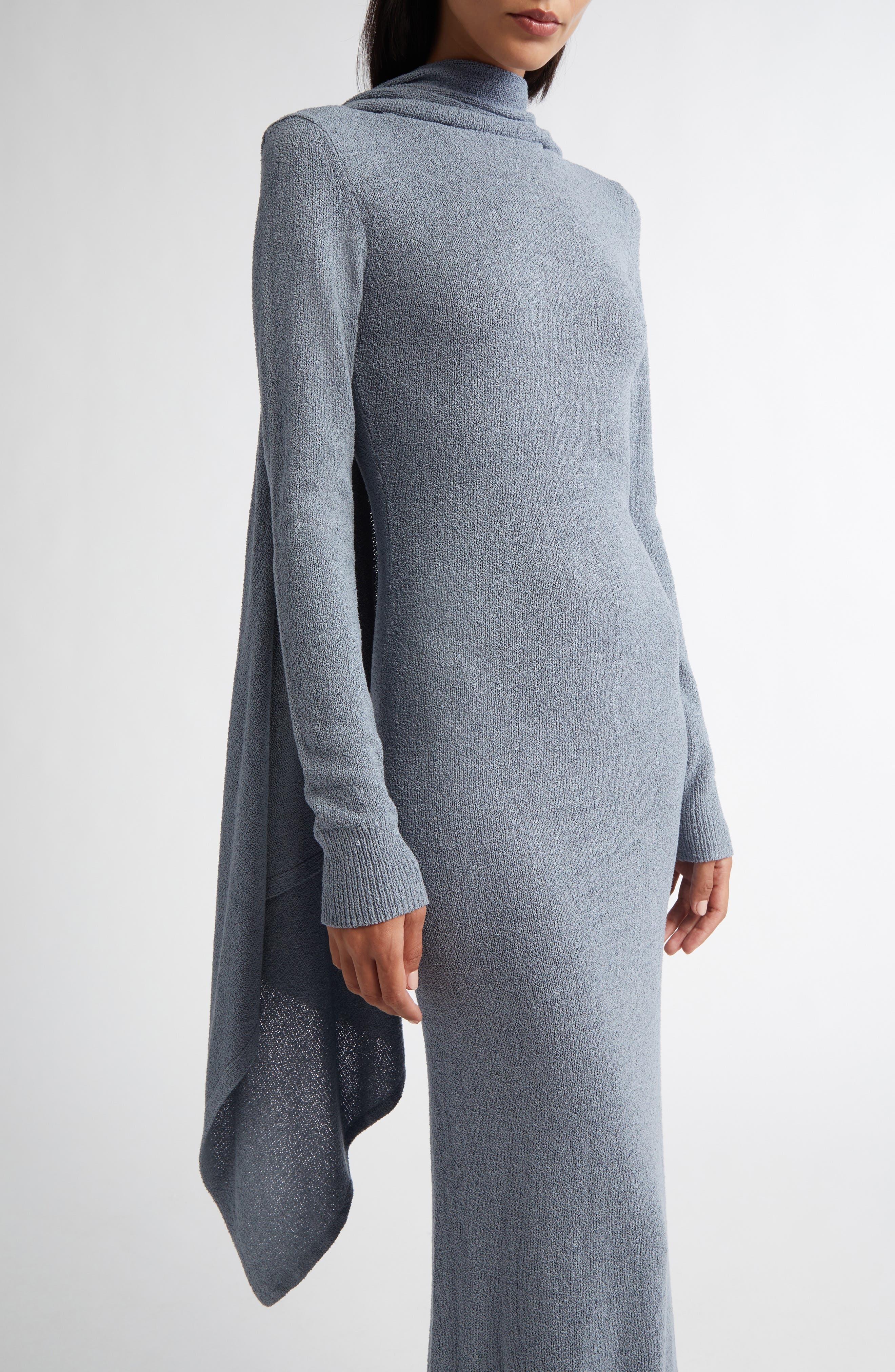 TOTEME Cape Overlay Long Sleeve Silk Knit Dress in Mistral at Nordstrom - 5