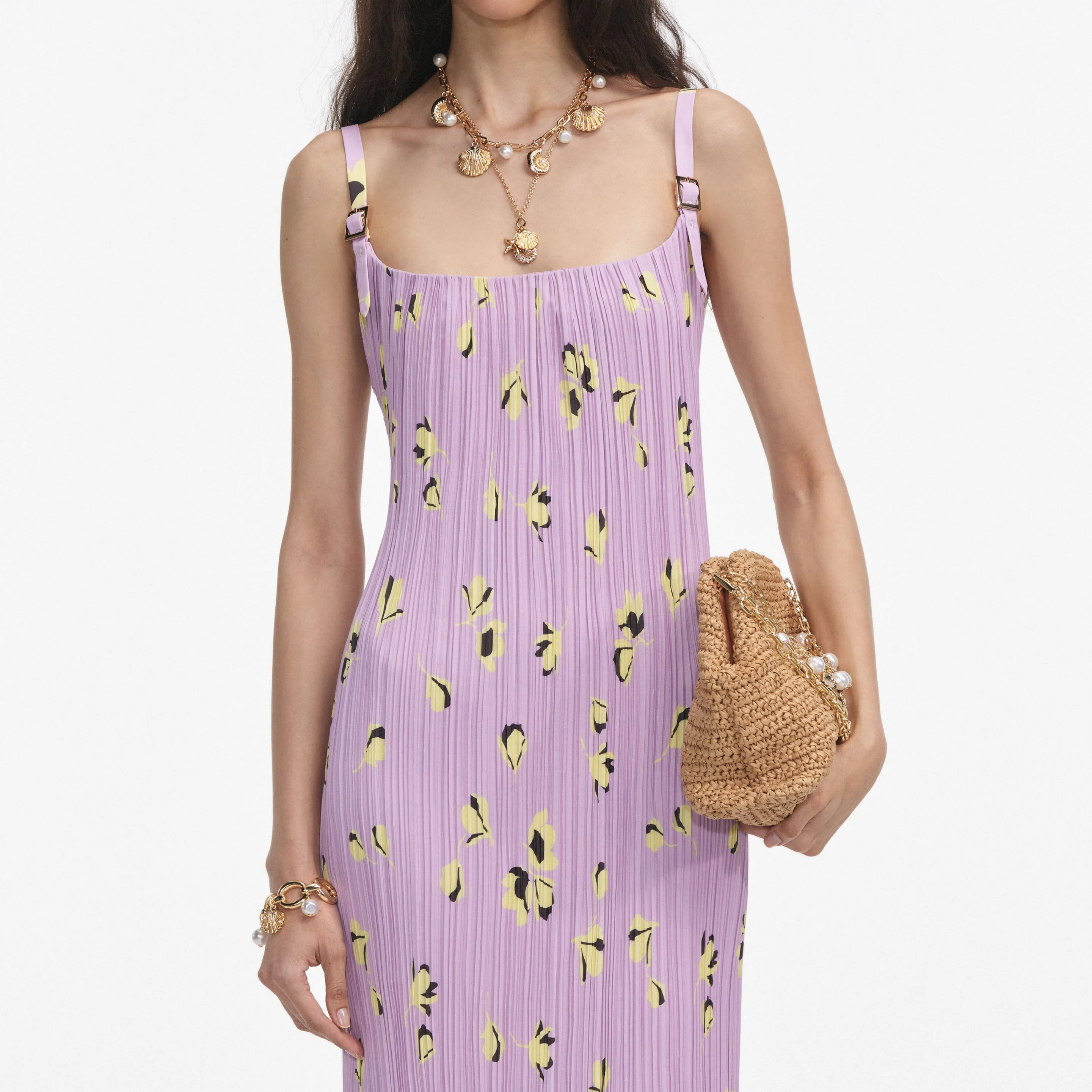 self-portrait Lilac Floral Plisse Midi Dress | REVERSIBLE