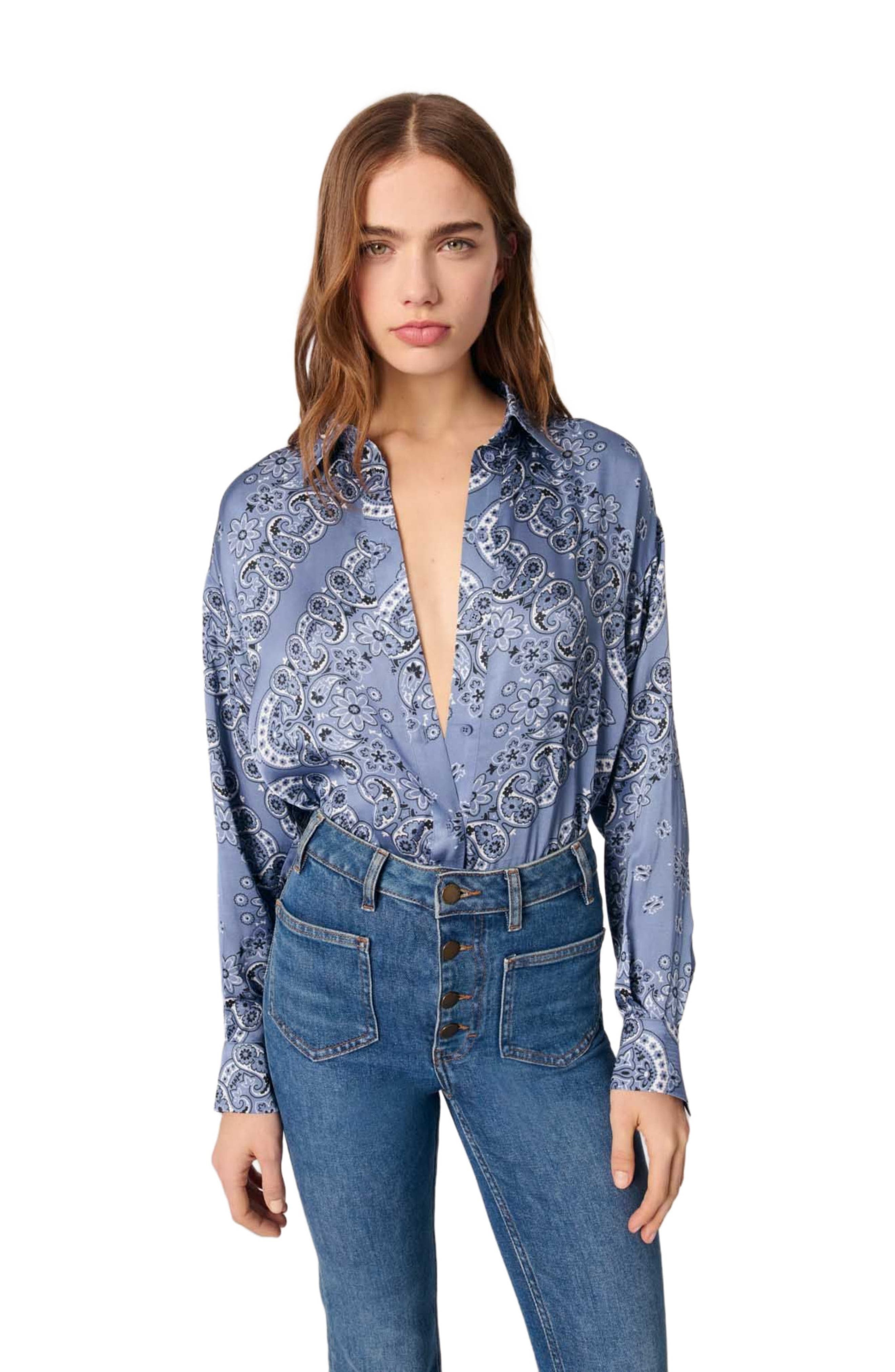 maje Flowing printed shirt in Blue Bandana Print at Nordstrom - 7