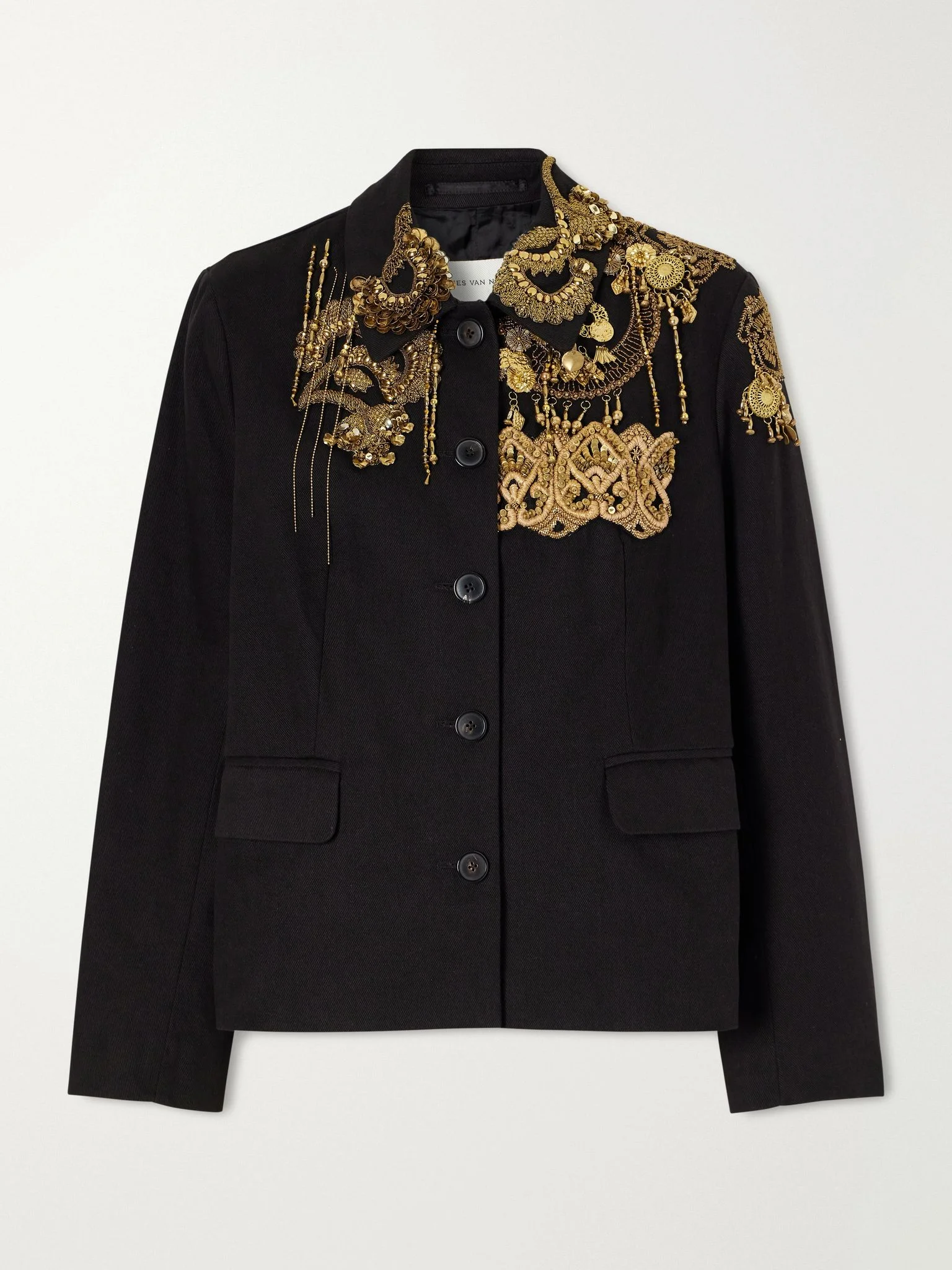 Embellished embroidered cotton-twill jacket Black - 1