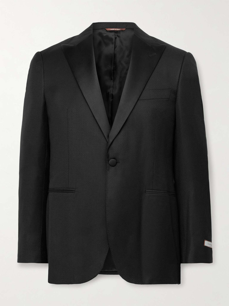 Satin-Trimmed Wool and Lyocell-Blend Jacquard Tuxedo Jacket 1