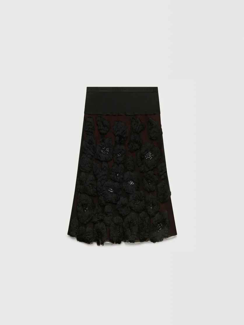 BLACK GEORGETTE SKIRT WITH SHAGGY CAMOUFLAGE MOTIF - 1