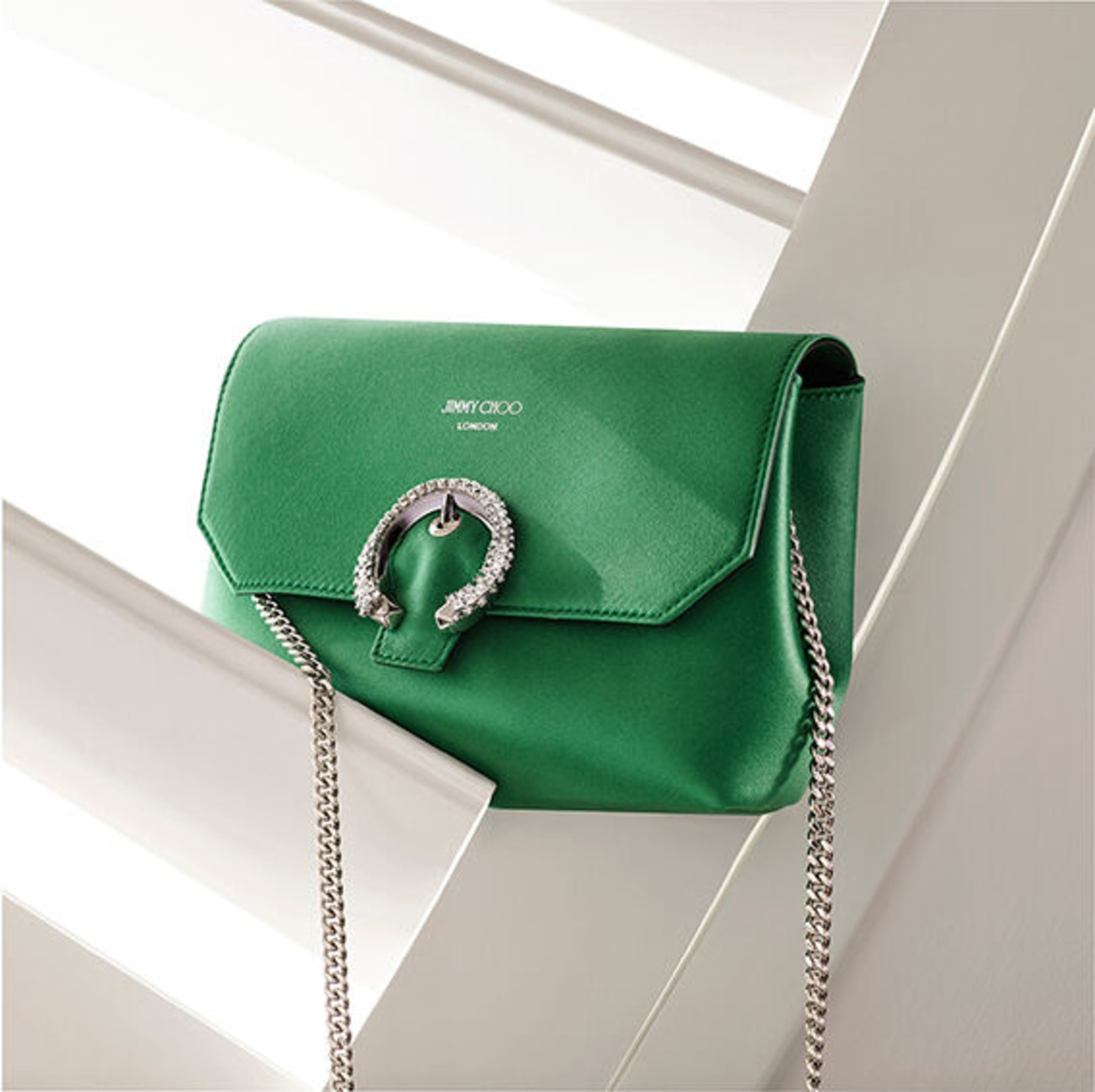 Soft Madeline
Malachite Satin Mini Bag with Crystal Buckle - 8