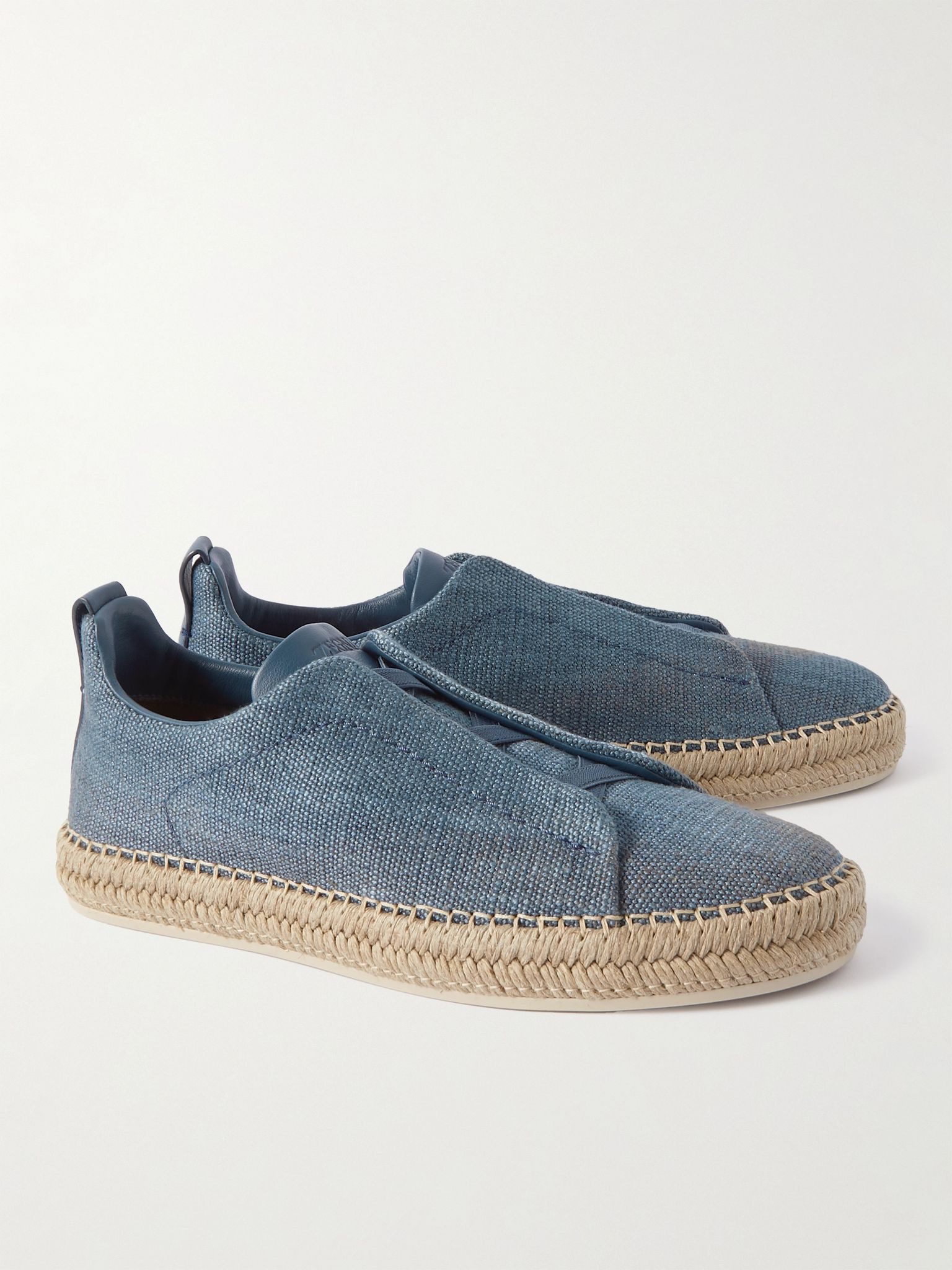 Triple Stitch™ Leather-Trimmed Canvas Slip-On Sneakers Blue - 4