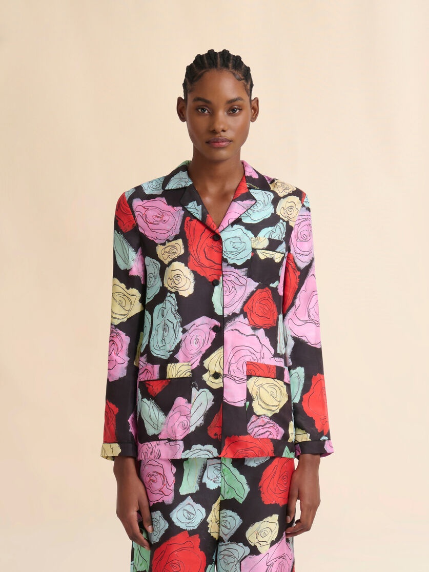 BLACK SILK PYJAMA SHIRT WITH ORION PRINT - 2