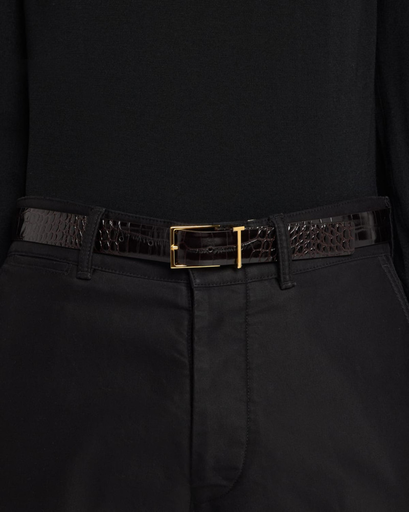 TOM FORD Men & apos;s Croc-Embossed Leather T-Loop Belt outlook