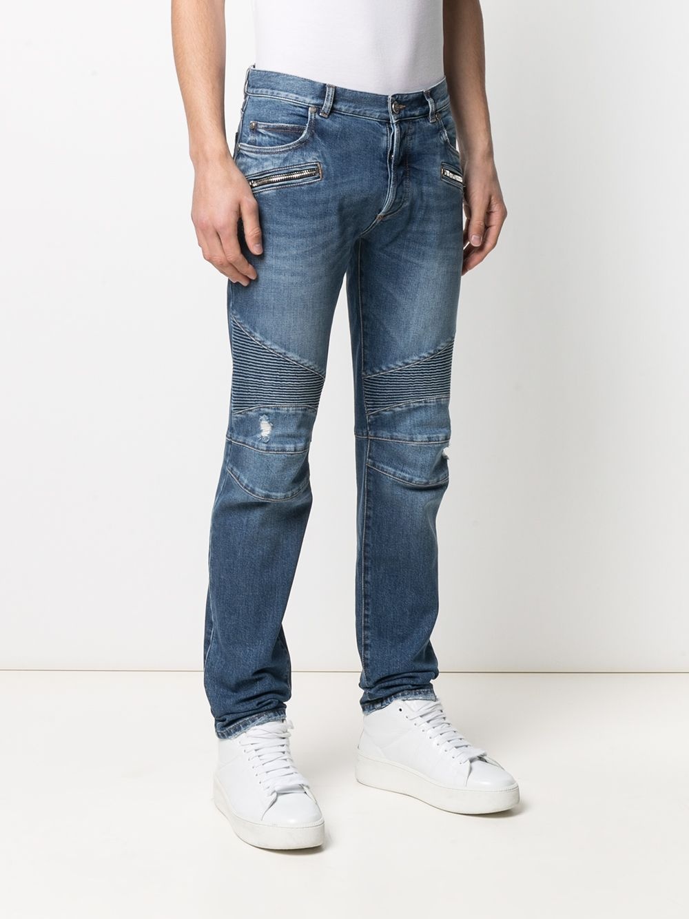 mid-wash ribbed tapered jeans - 3