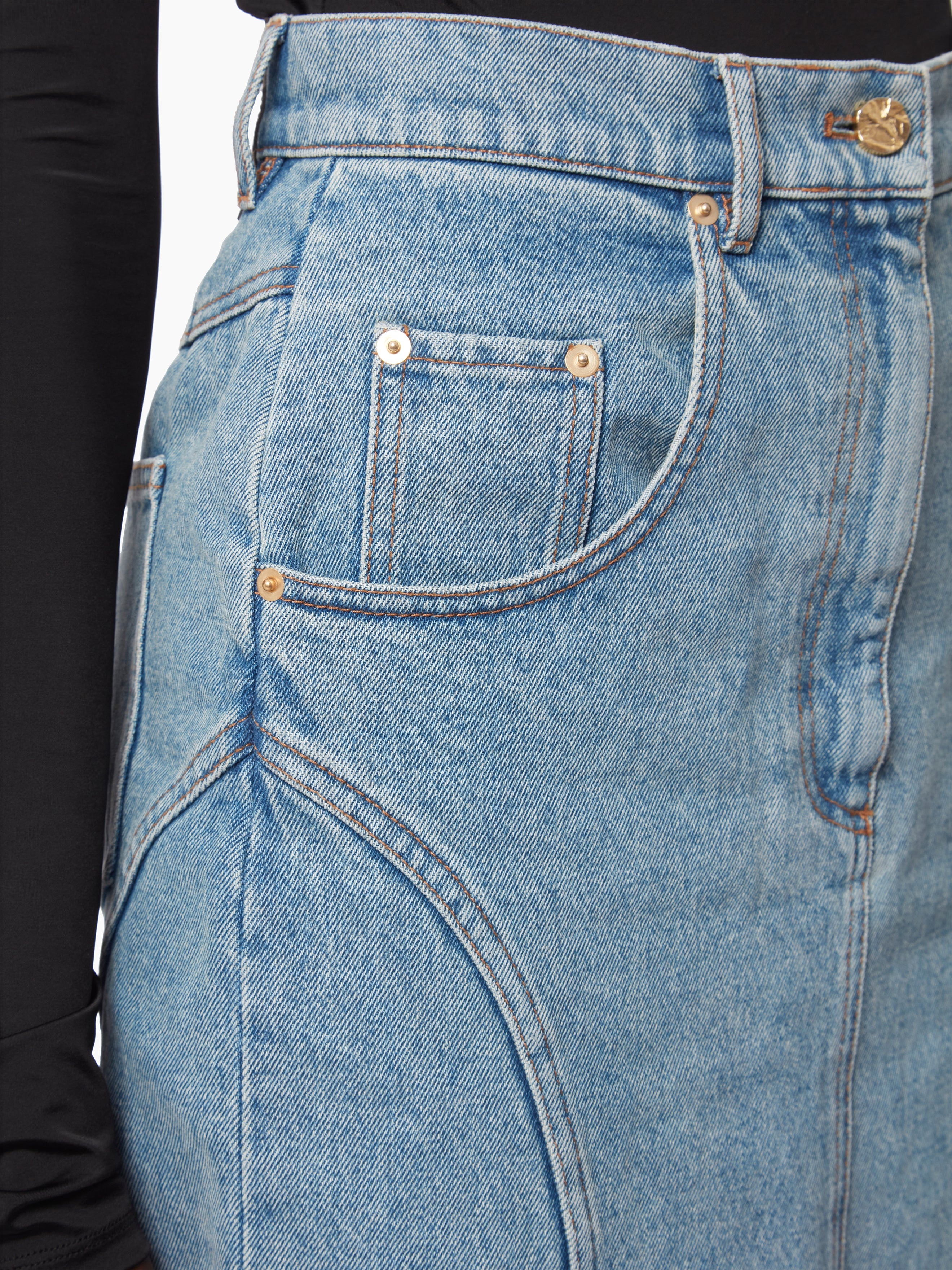 LONG DENIM SKIRT WITH FRONT SLIT - 3