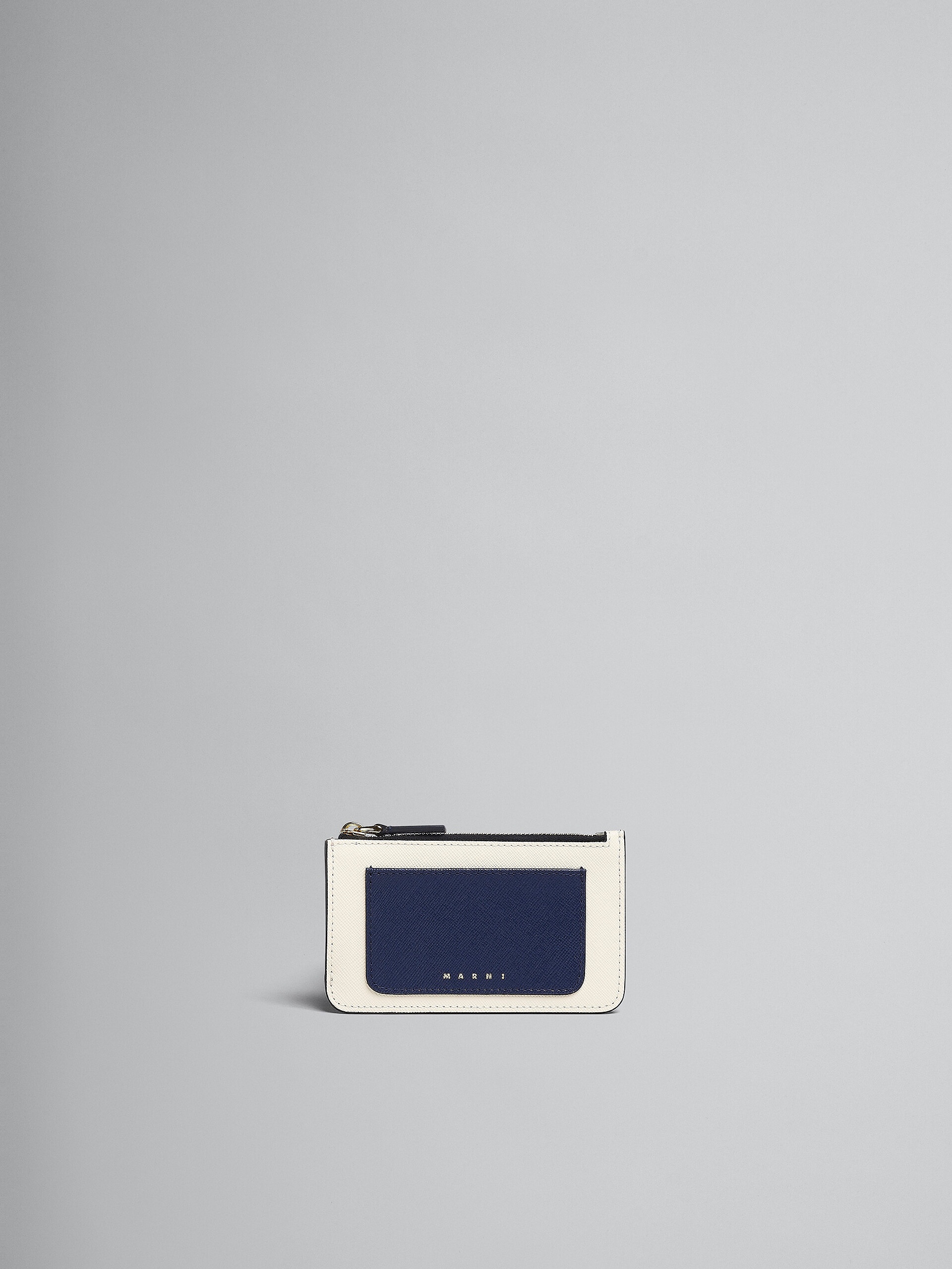 BLUE WHITE AND BROWN SAFFIANO LEATHER CARD CASE - 1