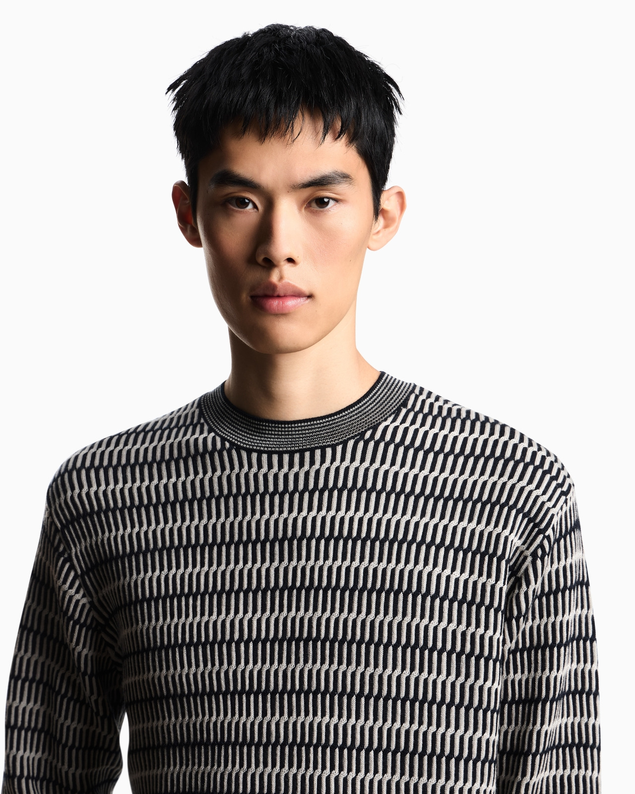 TWO-TONE EMBROIDERY-STITCHED JACQUARD VIRGIN WOOL JUMPER - 5